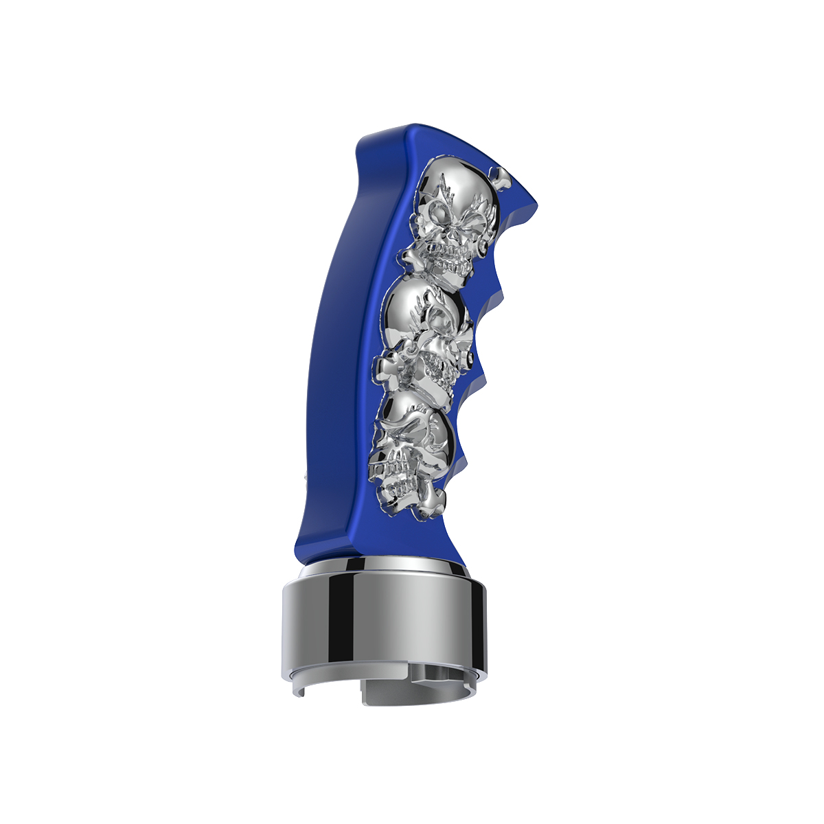 Thread-On Skulls Pistol Grip Gearshift Knob With 13/15/18 Speed Adapter - Indigo Blue/Chrome - Thumbnail 5
