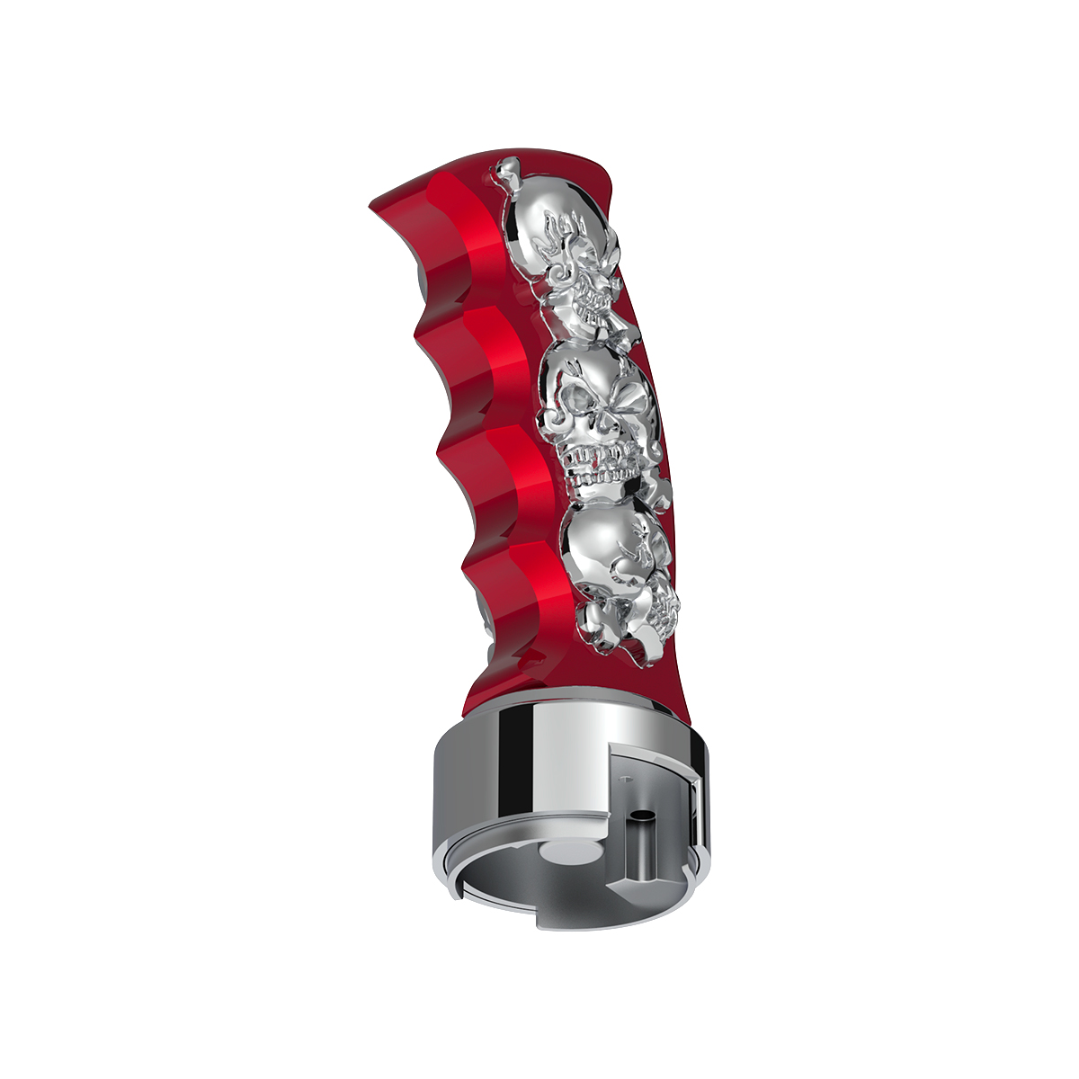 Thread-On Skulls Pistol Grip Gearshift Knob With 13/15/18 Speed Adapter - Candy Red/Chrome - Thumbnail 3