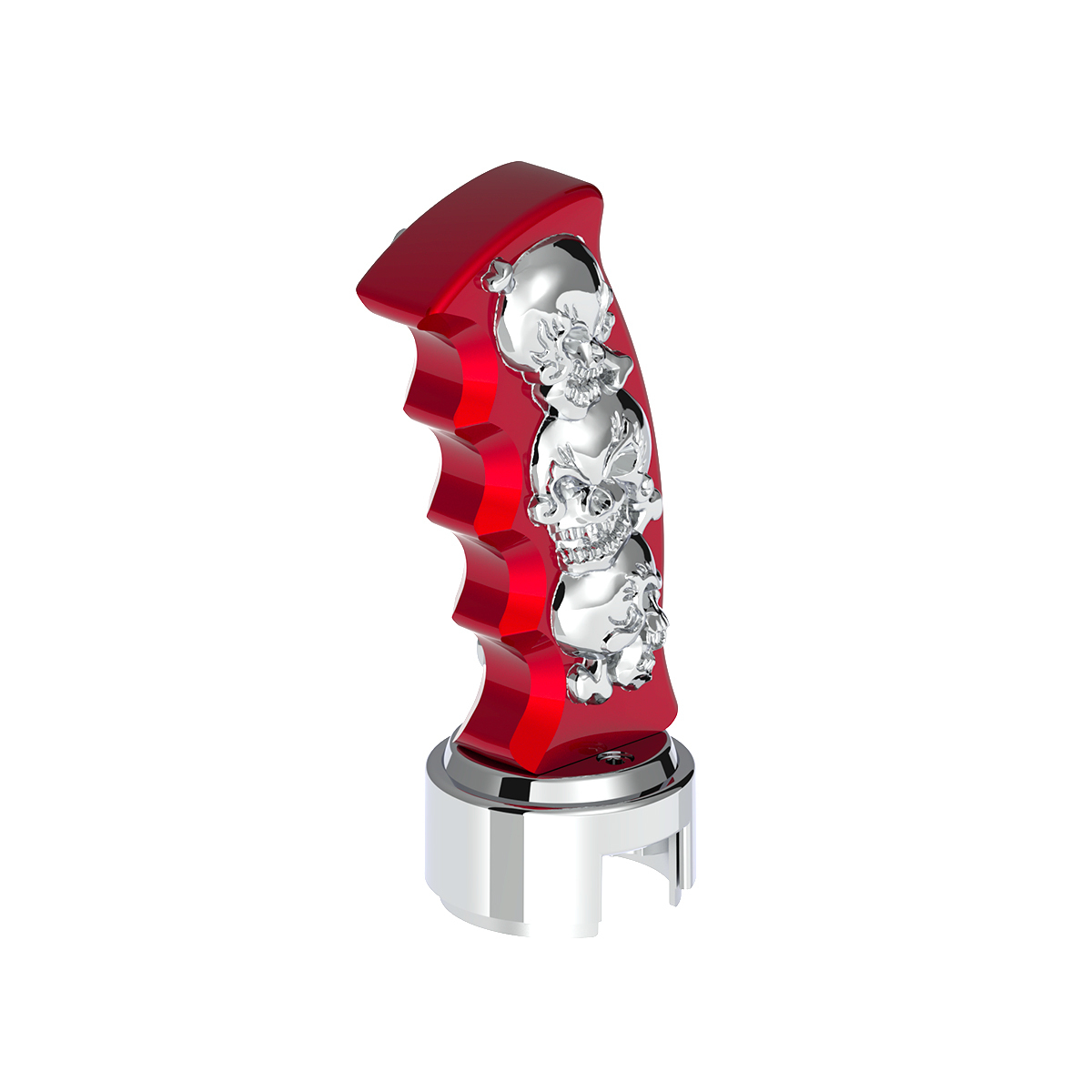 Thread-On Skulls Pistol Grip Gearshift Knob With 13/15/18 Speed Adapter - Candy Red/Chrome - Thumbnail 9
