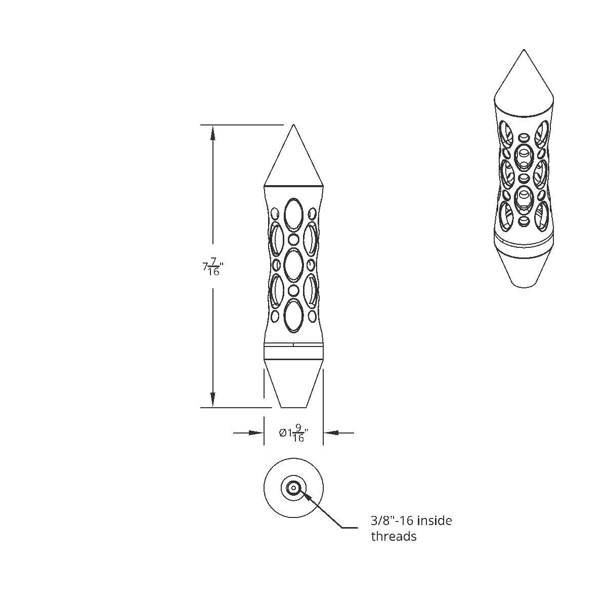 Daytona Style Spike Grip Handle With Beer Tap Adapter - Black - Thumbnail 8