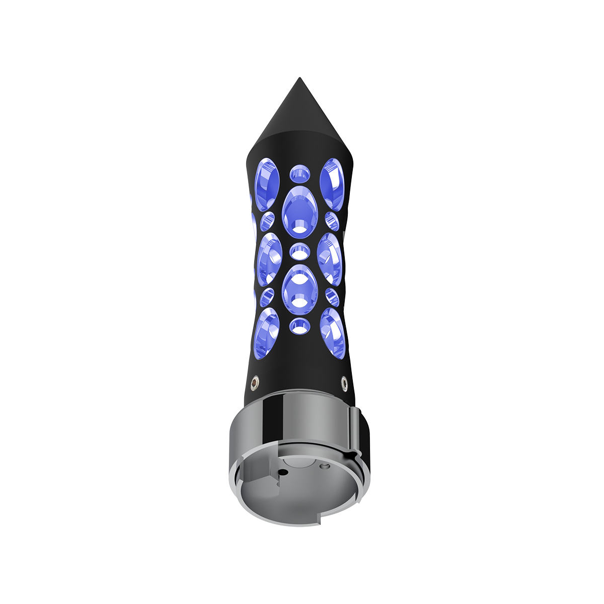 Thread-On Daytona Style Spike Gearshift Knob With LED 9/10 Speed Adapter - Black/Blue LED - Thumbnail 3