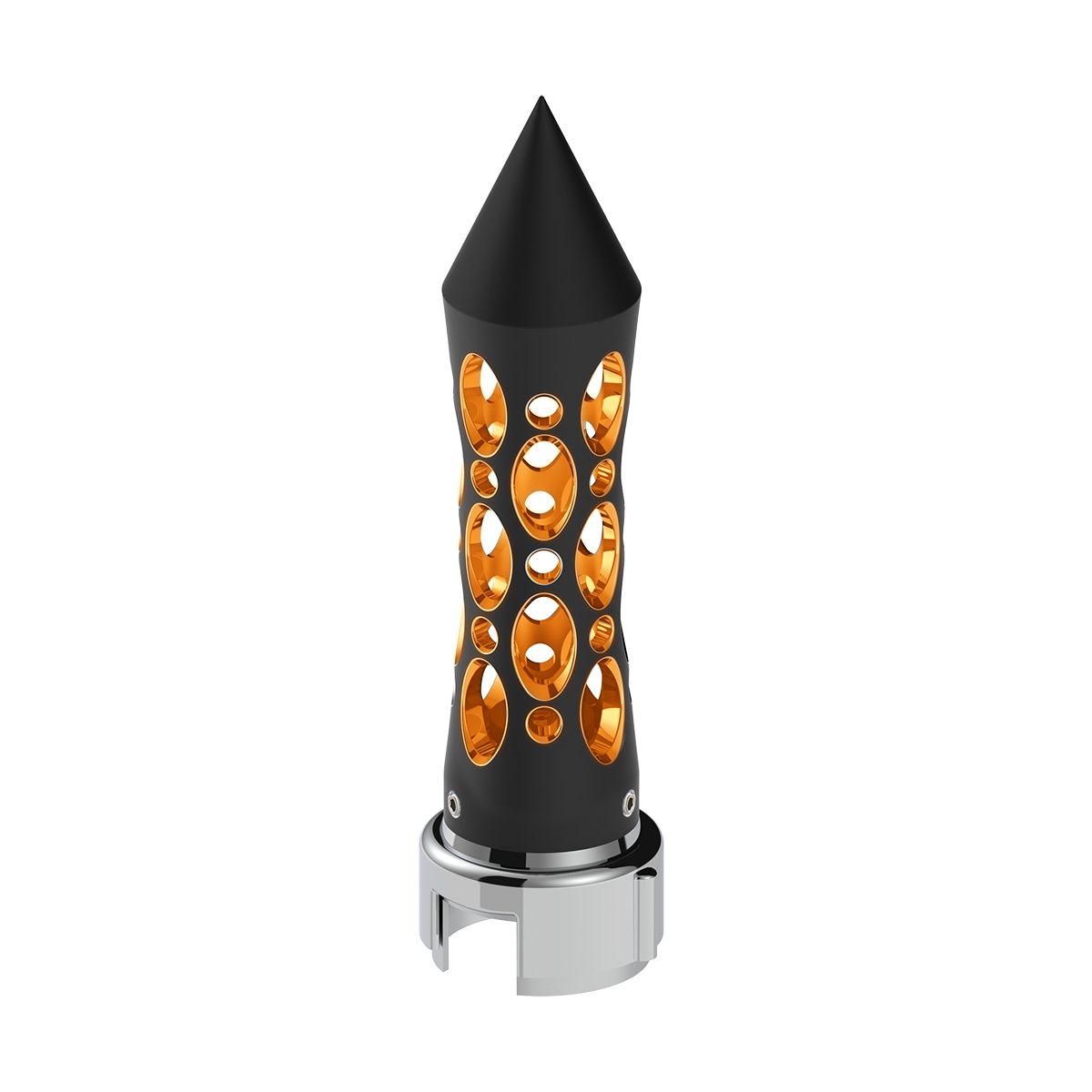 Thread-On Daytona Style Spike Gearshift Knob With LED 13/15/18 Speed Adapter - Black/Amber LED