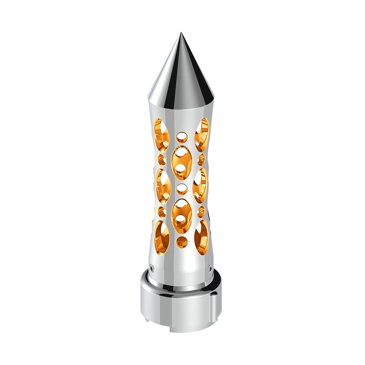 Thread-On Daytona Style Spike Gearshift Knob With LED 9/10 Speed Adapter - Chrome/Amber LED