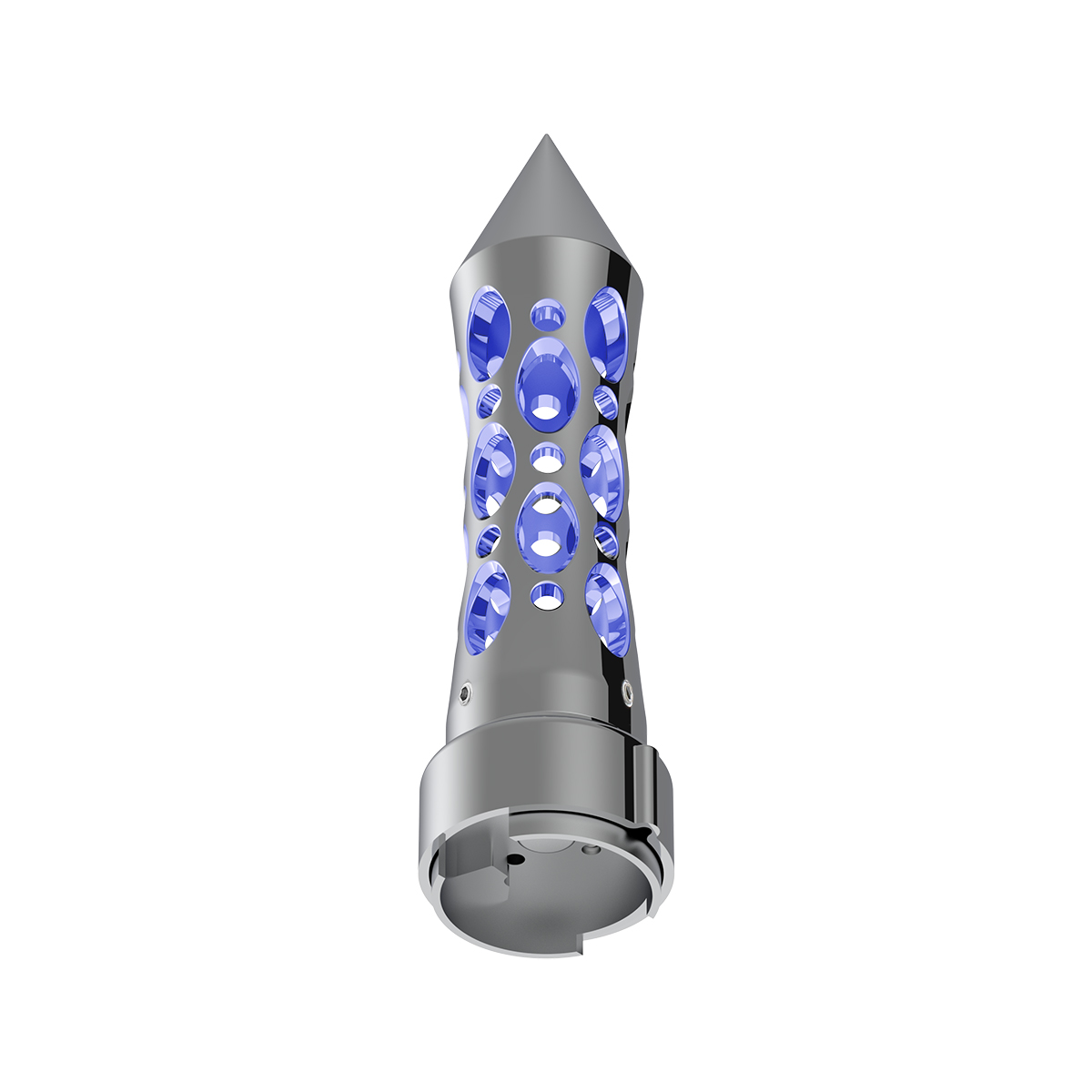 Thread-On Daytona Style Spike Gearshift Knob With LED 9/10 Speed Adapter - Chrome/Blue LED - Thumbnail 3