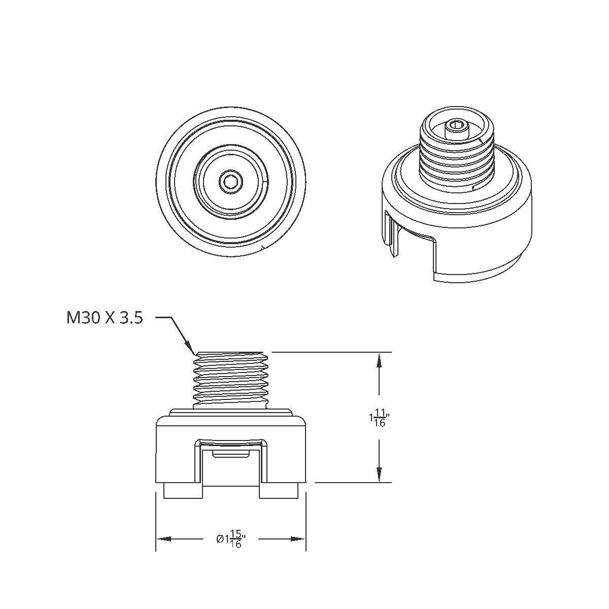 M30X3.5 Thread-On Shift Knob Mounting Adapter For Eaton Fuller Style 13/15/18 Shifter - Liquid Silver - Thumbnail 5