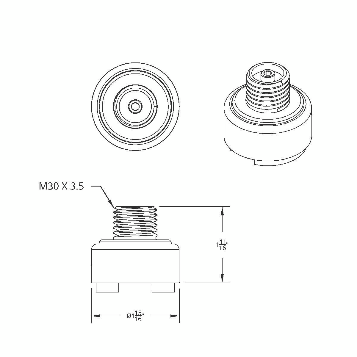 M30X3.5 Thread-On Shift Knob Mounting Adapter For Eaton Fuller Style 9/10 Shifter - Indigo Blue - Thumbnail 5