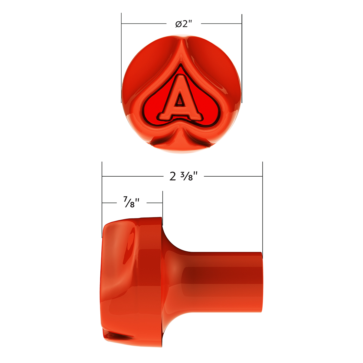 Ace Of Spades Air Valve Knob - Cadmium Orange With Gloss Red Inlay - Thumbnail 5