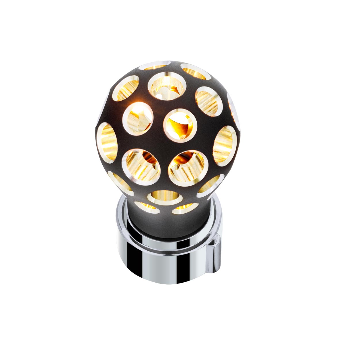 Thread-On Matte Black Phoenix Style Ball Gearshift Knob With LED 13/15/18 Speed Adapter-Amber LED - Thumbnail 3