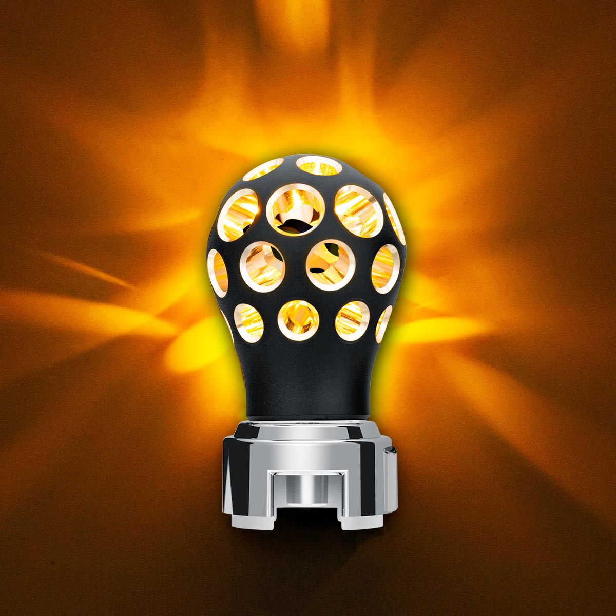 Thread-On Matte Black Phoenix Style Ball Gearshift Knob With LED 13/15/18 Speed Adapter-Amber LED - Thumbnail 10