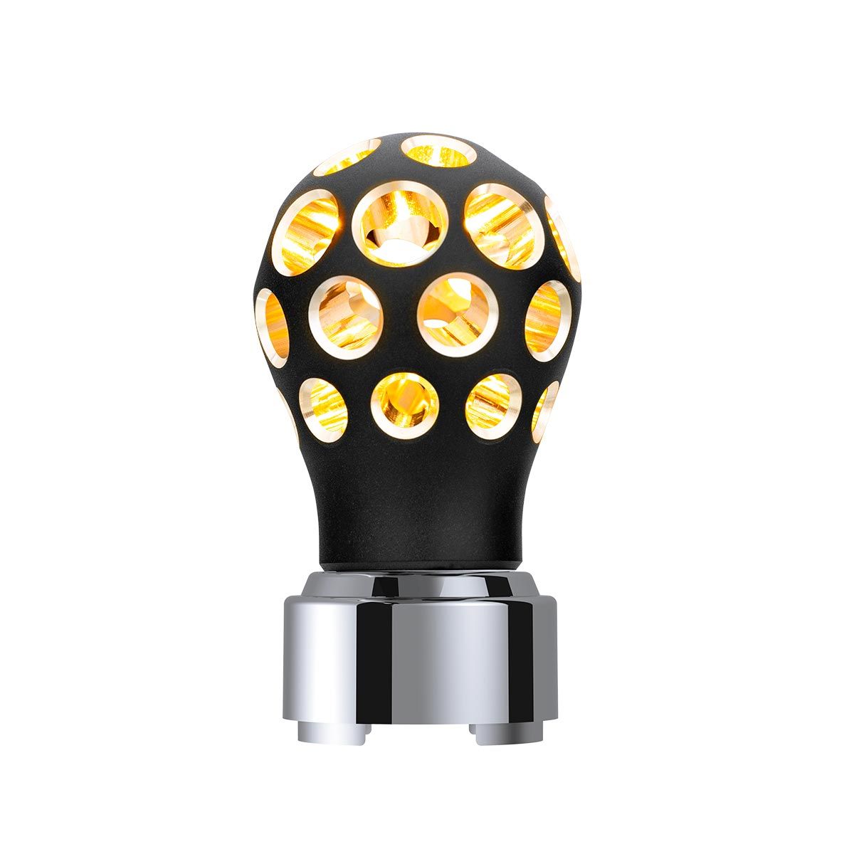 Thread-On Matte Black Phoenix Style Ball Gearshift Knob With LED 9/10 Speed Adapter-Amber LED