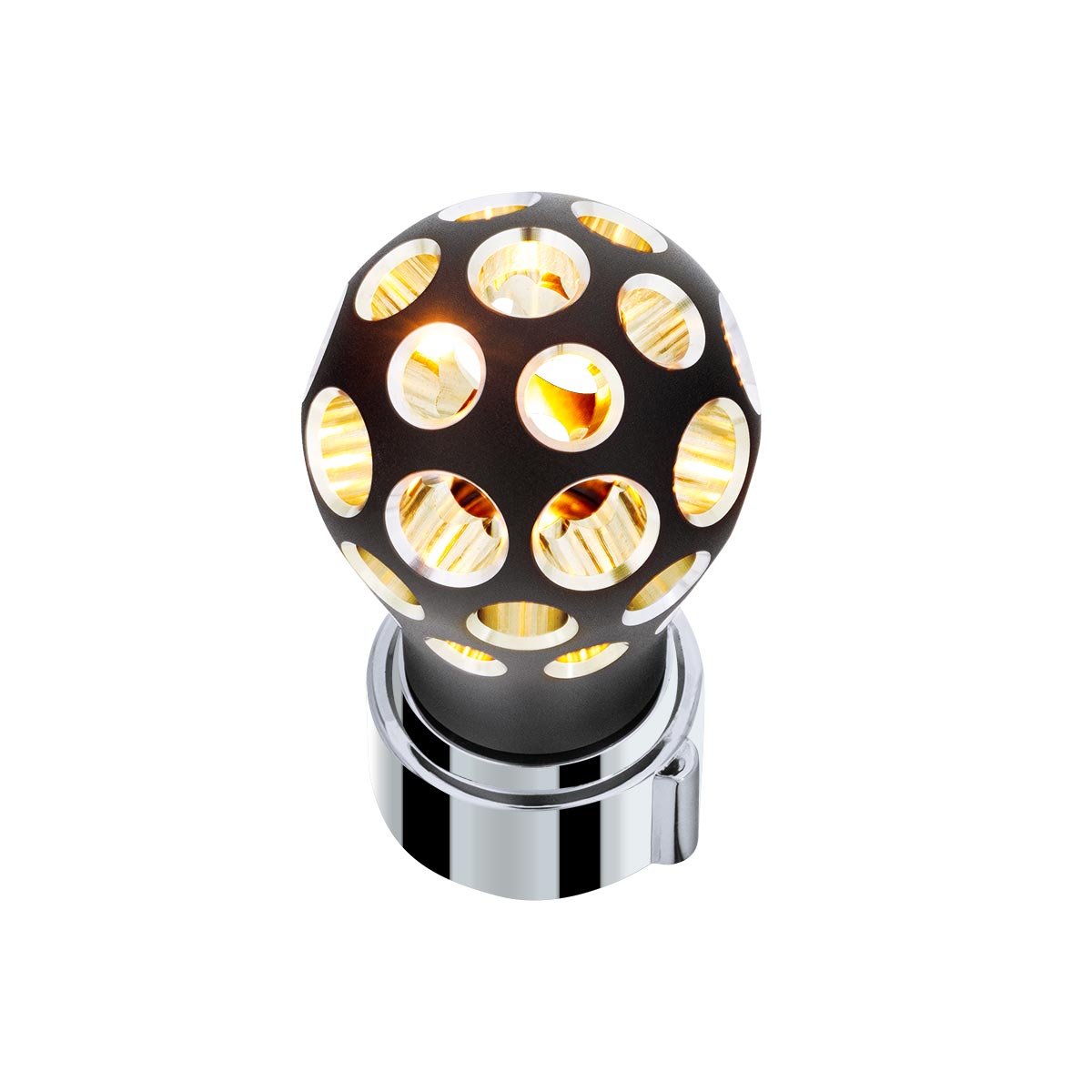 Thread-On Matte Black Phoenix Style Ball Gearshift Knob With LED 9/10 Speed Adapter-Amber LED - Thumbnail 3