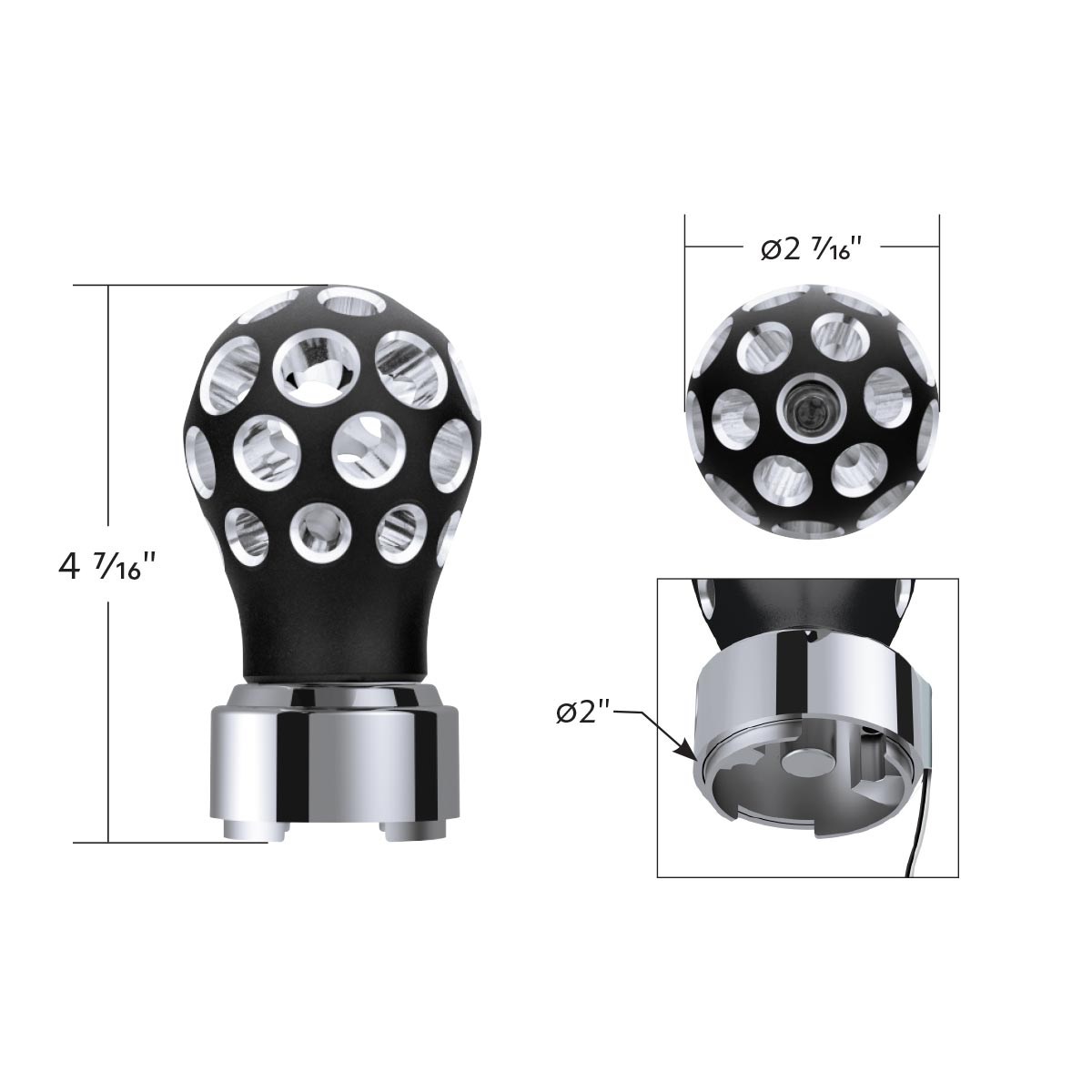 Thread-On Matte Black Phoenix Style Ball Gearshift Knob With LED 9/10 Speed Adapter-Amber LED - Thumbnail 8