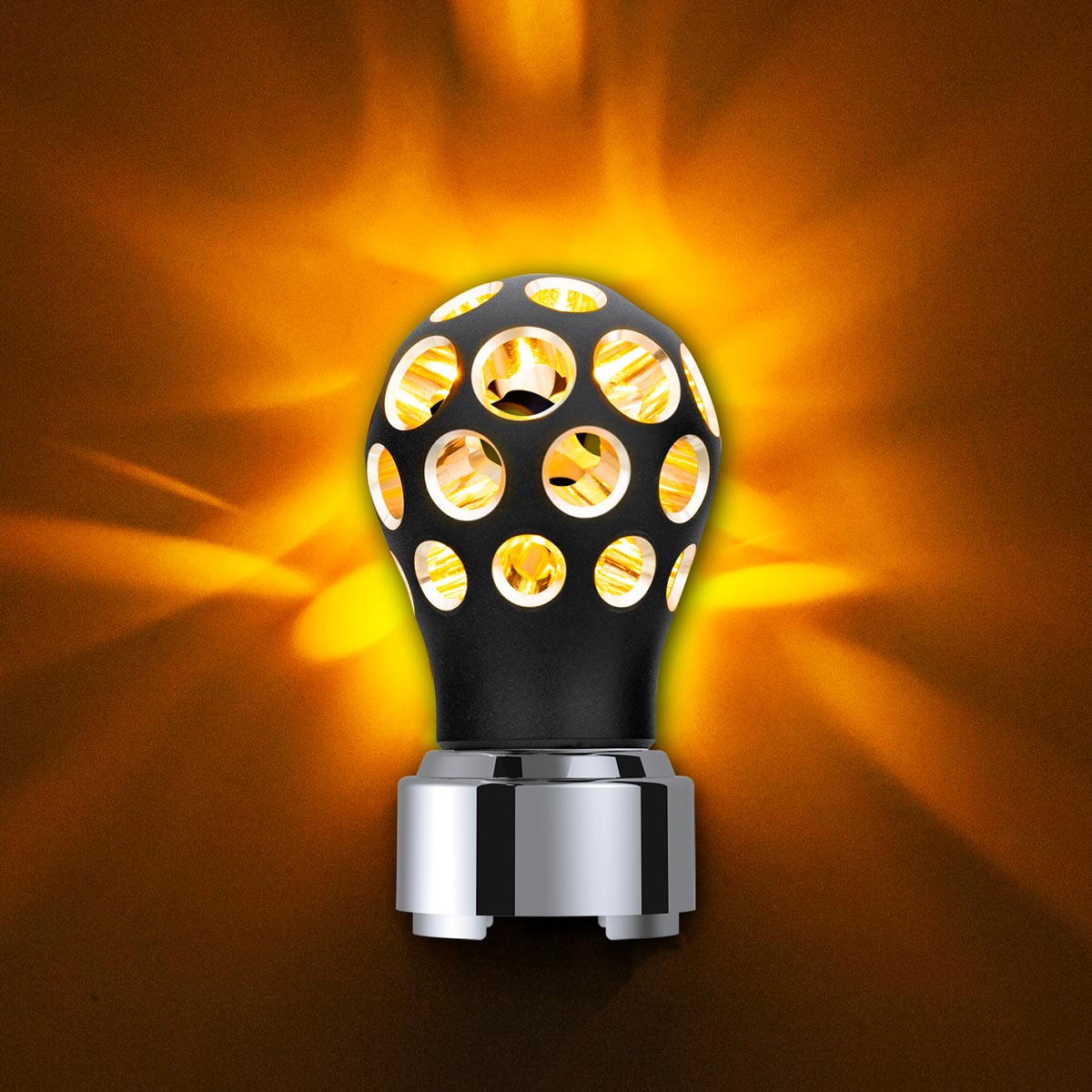 Thread-On Matte Black Phoenix Style Ball Gearshift Knob With LED 9/10 Speed Adapter-Amber LED - Thumbnail 10