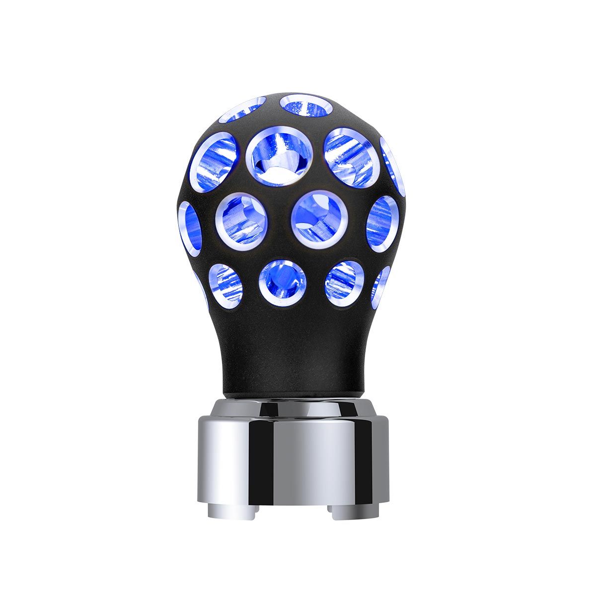 Thread-On Matte Black Phoenix Style Ball Gearshift Knob With LED 9/10 Speed Adapter-Blue LED