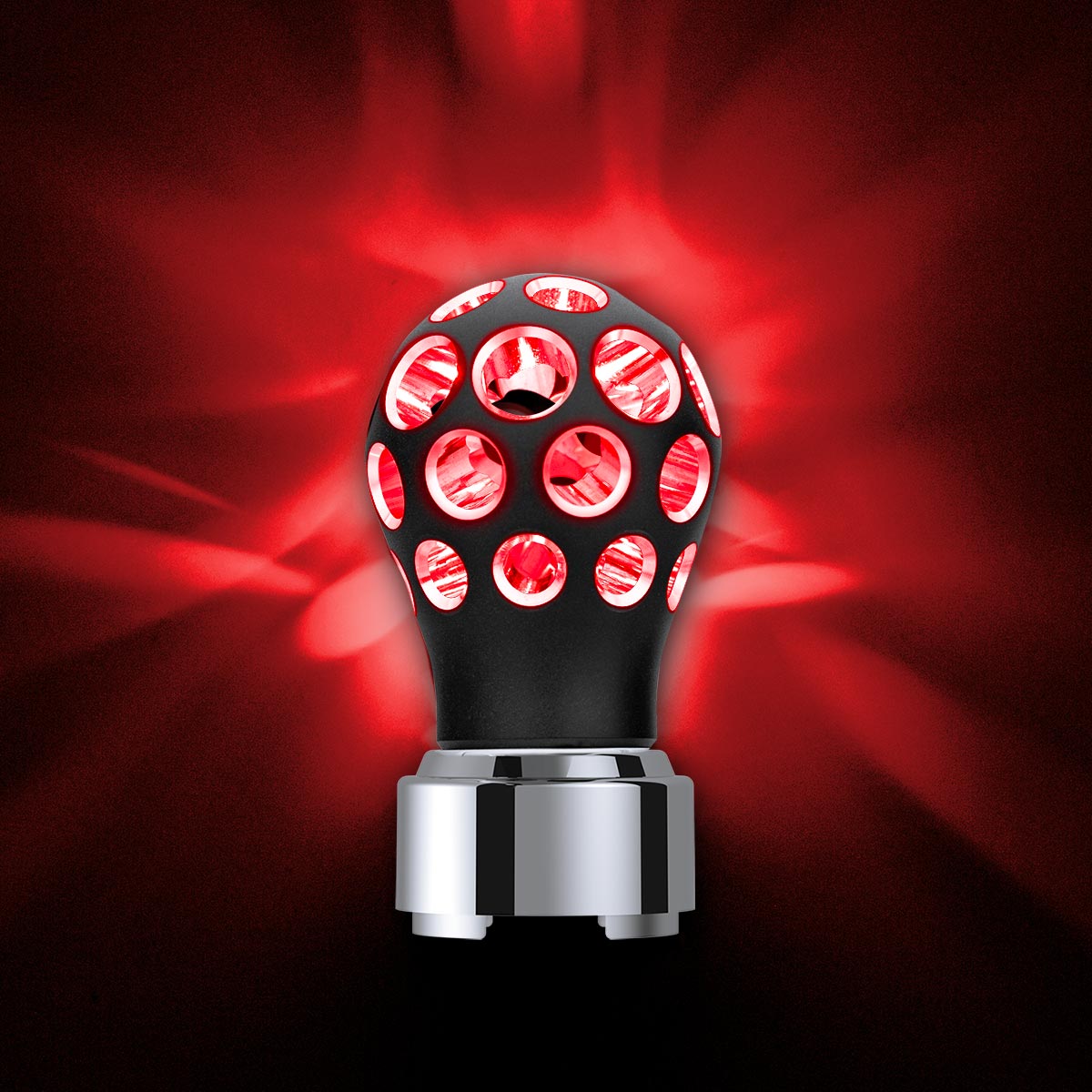 Thread-On Matte Black Phoenix Style Ball Gearshift Knob With LED 9/10 Speed Adapter-Red LED - Thumbnail 10