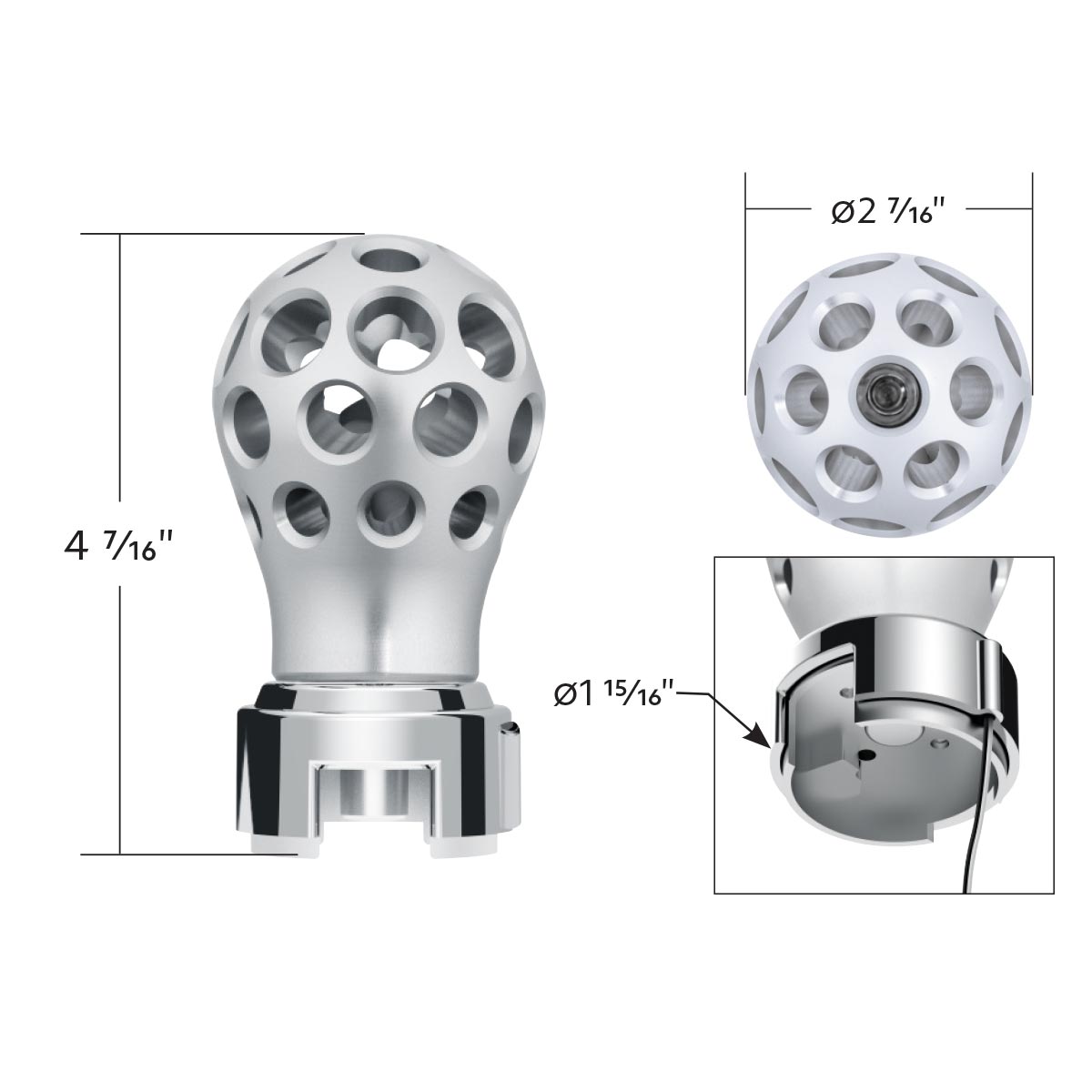 Thread-On Annodized Phoenix Style Ball Gearshift Knob With LED 13/15/18 Speed Adapter-Amber LED - Thumbnail 9