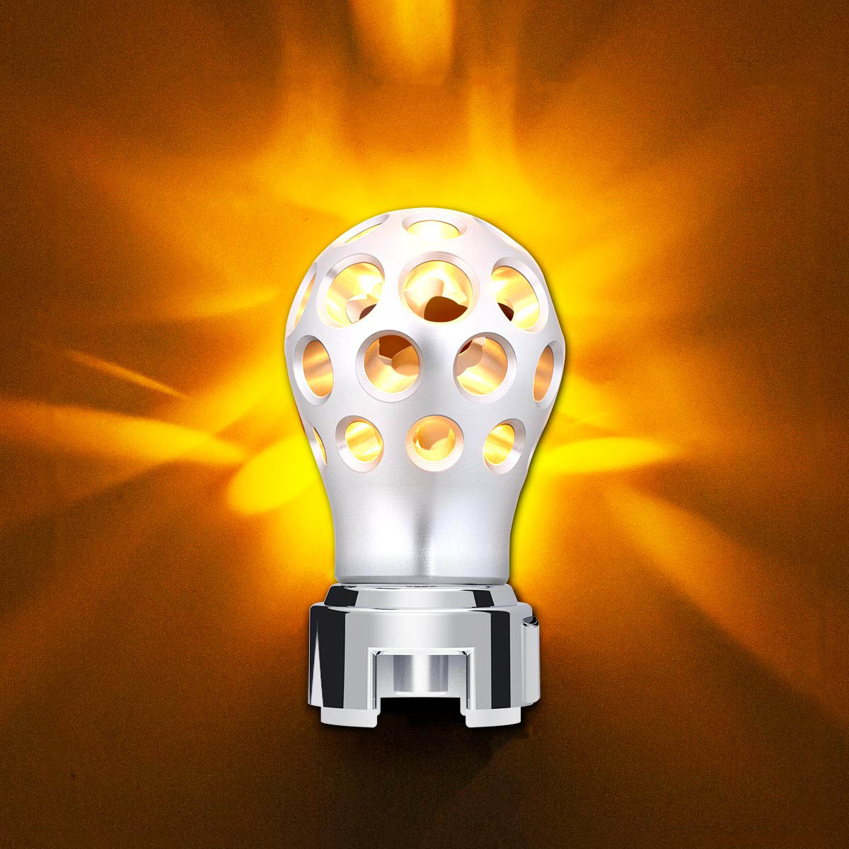 Thread-On Annodized Phoenix Style Ball Gearshift Knob With LED 13/15/18 Speed Adapter-Amber LED - Thumbnail 10