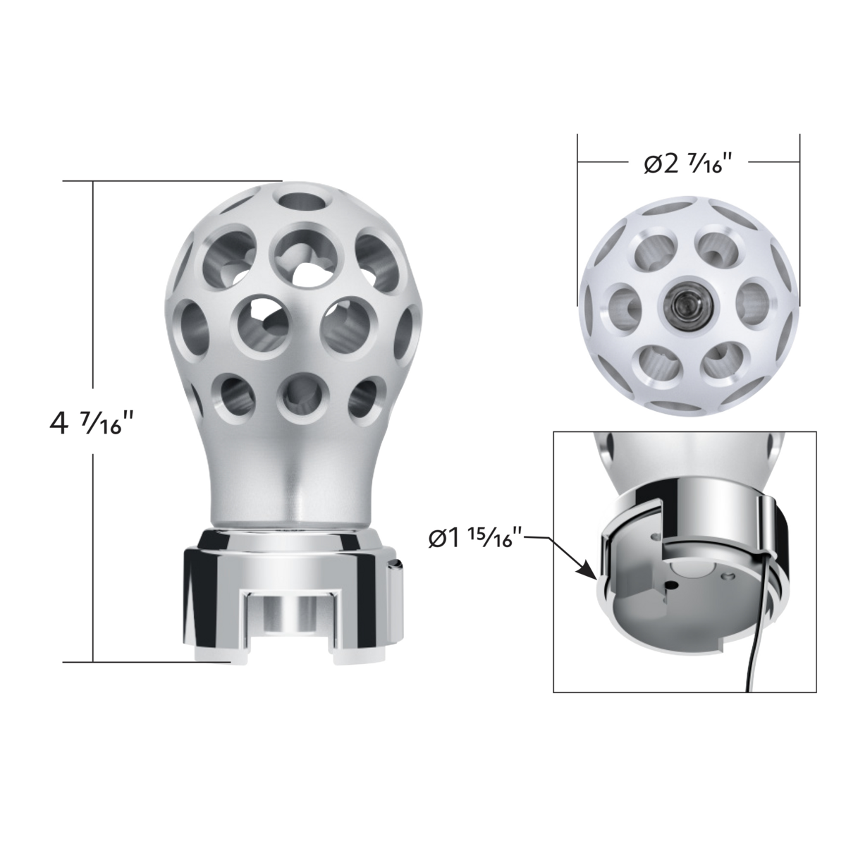 Thread-On Annodized Phoenix Style Ball Gearshift Knob With LED 13/15/18 Speed Adapter-Red LED - Thumbnail 8