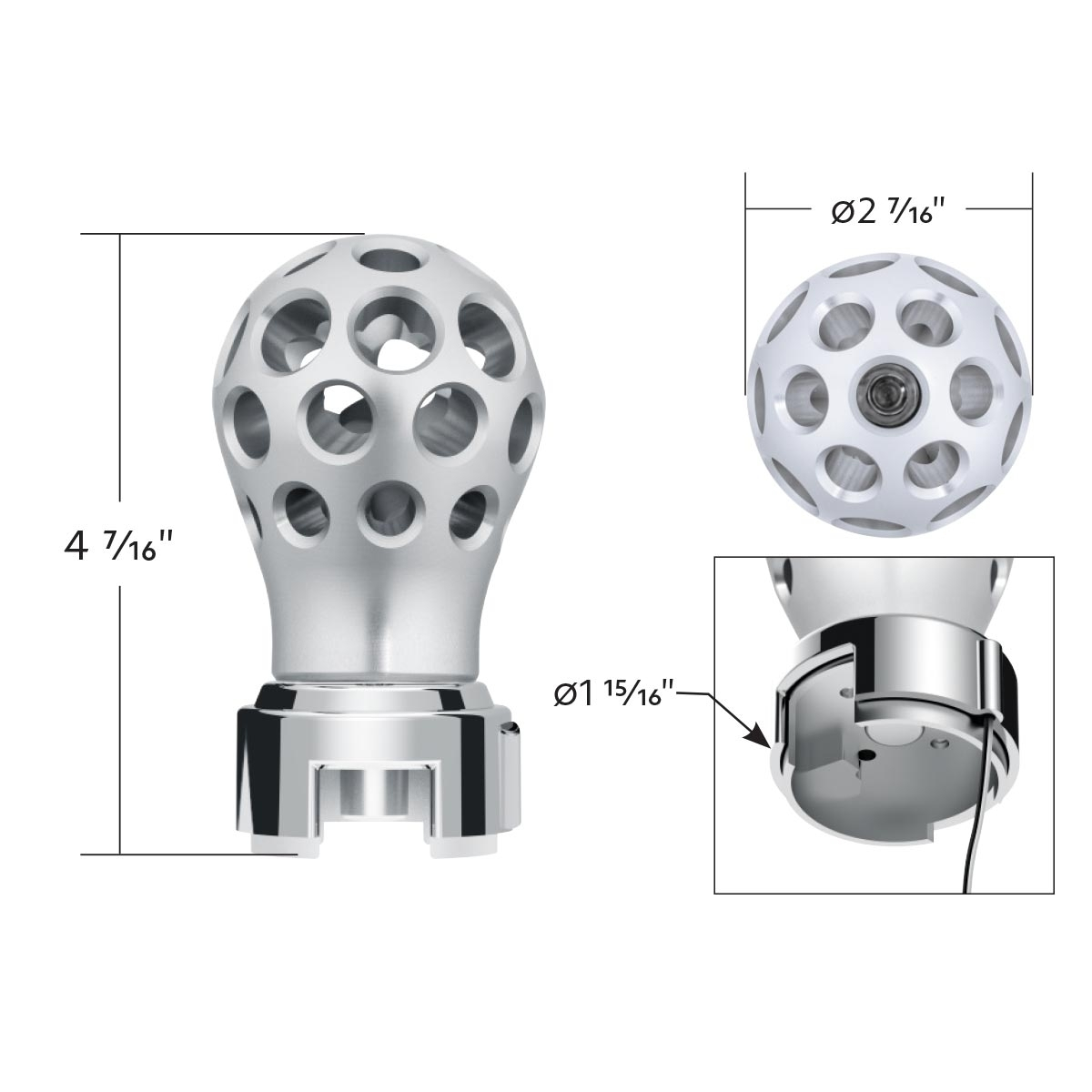 Thread-On Annodized Phoenix Style Ball Gearshift Knob With LED 13/15/18 Speed Adapter-White LED - Thumbnail 7