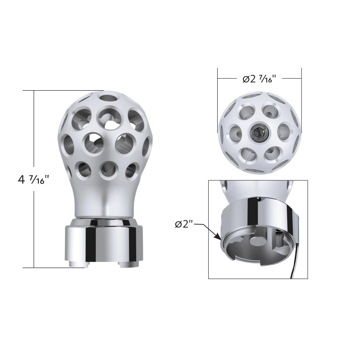 Thread-On Annodized Phoenix Style Ball Gearshift Knob With LED 9/10 Speed Adapter-Amber LED - Thumbnail 8