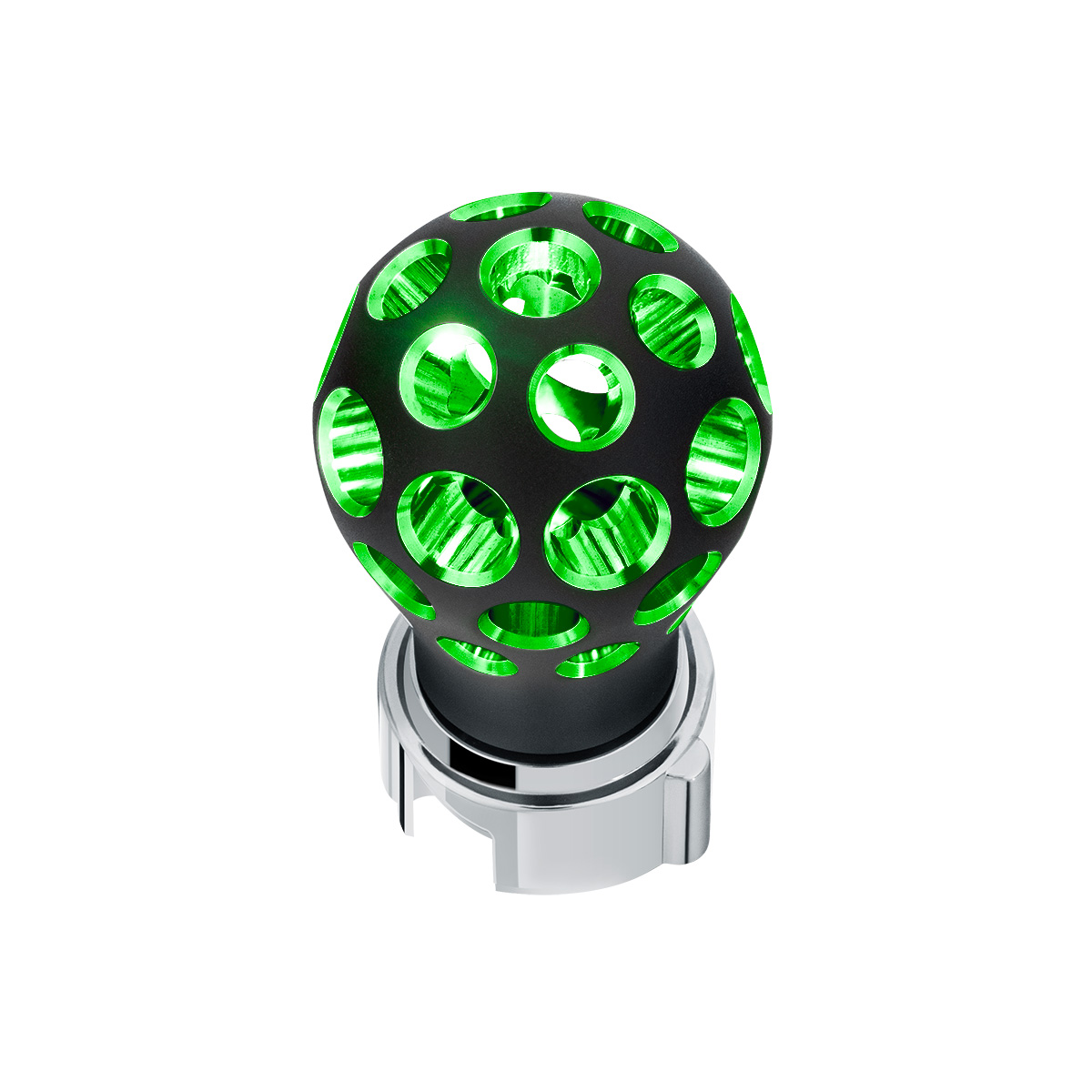 Thread-On Matte Black Phoenix Style Ball Gearshift Knob With LED 13/15/18 Speed Adapter-Green LED - Thumbnail 3