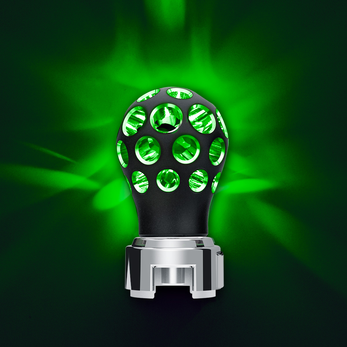 Thread-On Matte Black Phoenix Style Ball Gearshift Knob With LED 13/15/18 Speed Adapter-Green LED - Thumbnail 9