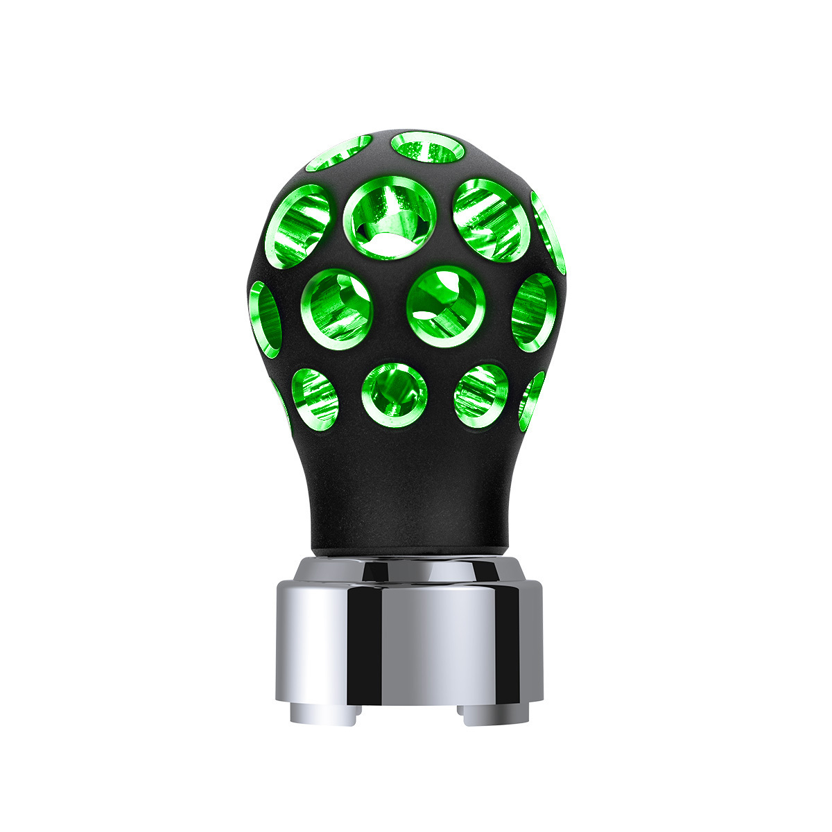 Thread-On Matte Black Phoenix Style Ball Gearshift Knob With LED 9/10 Speed Adapter-Green LED - Thumbnail 12