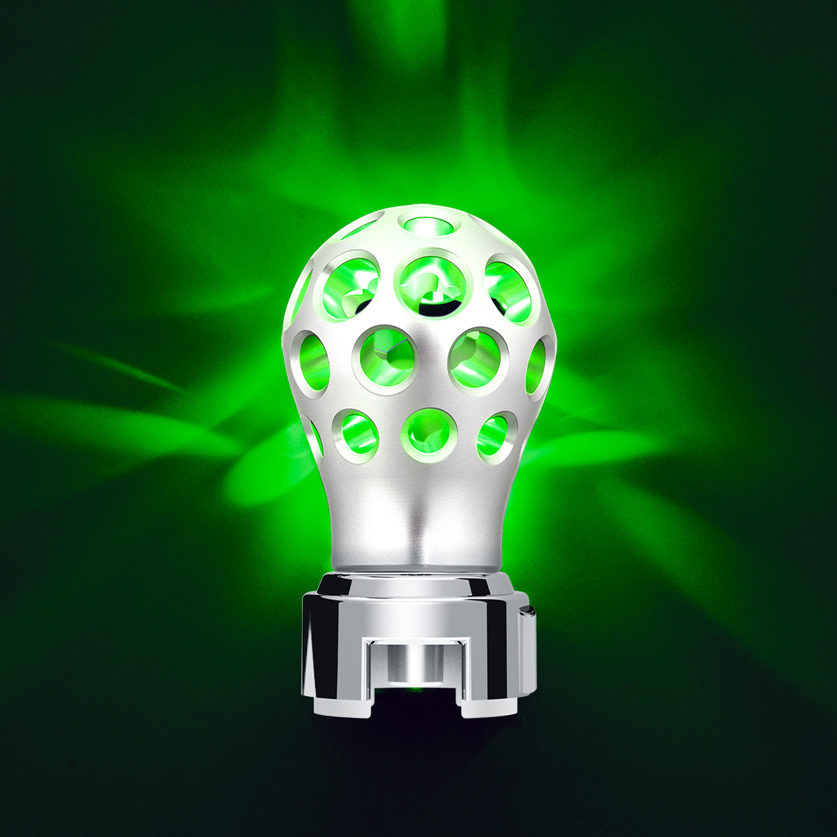 Thread-On Annodized Phoenix Style Ball Gearshift Knob With LED 13/15/18 Speed Adapter-Green LED - Thumbnail 9
