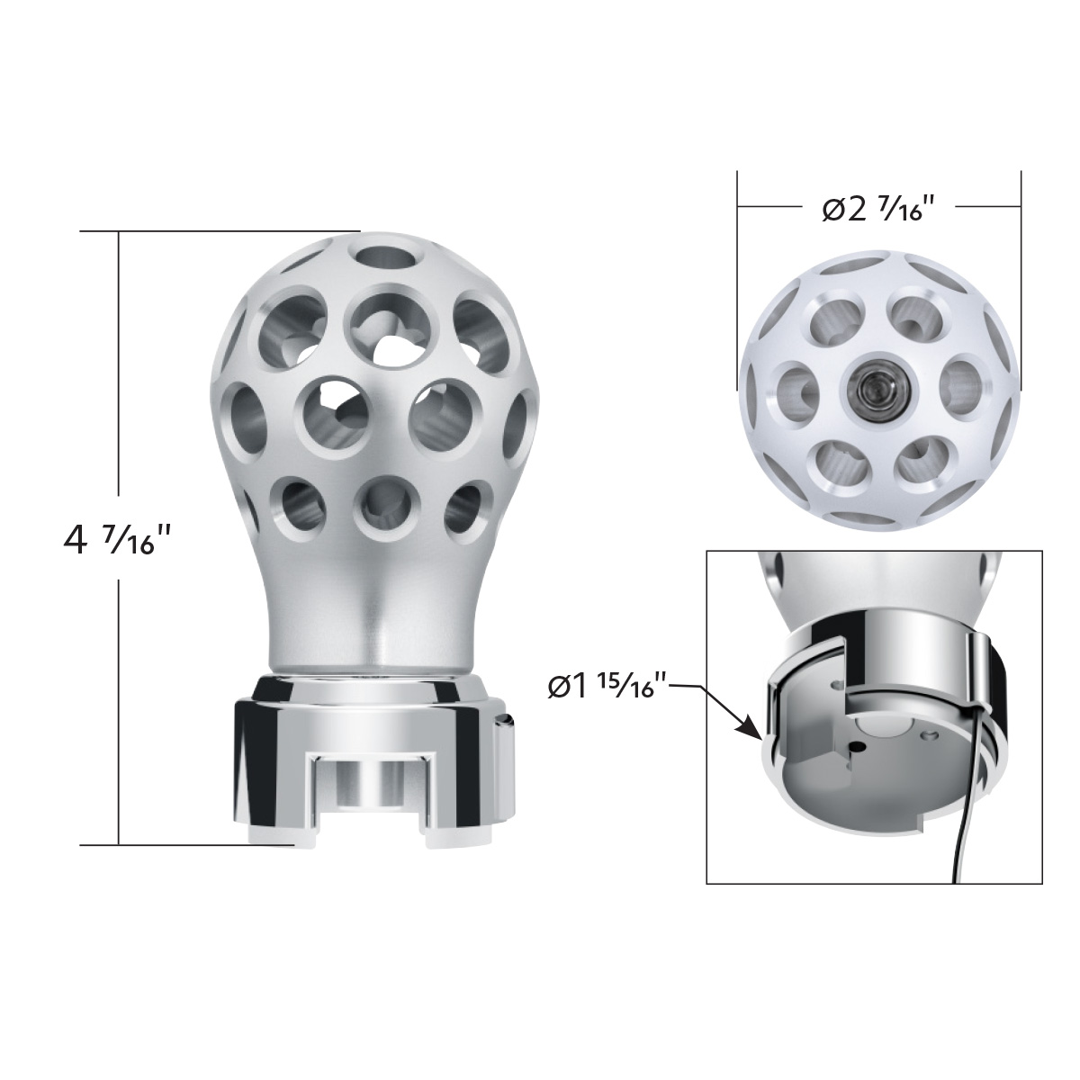 Thread-On Annodized Phoenix Style Ball Gearshift Knob With LED 13/15/18 Speed Adapter-Green LED - Thumbnail 10