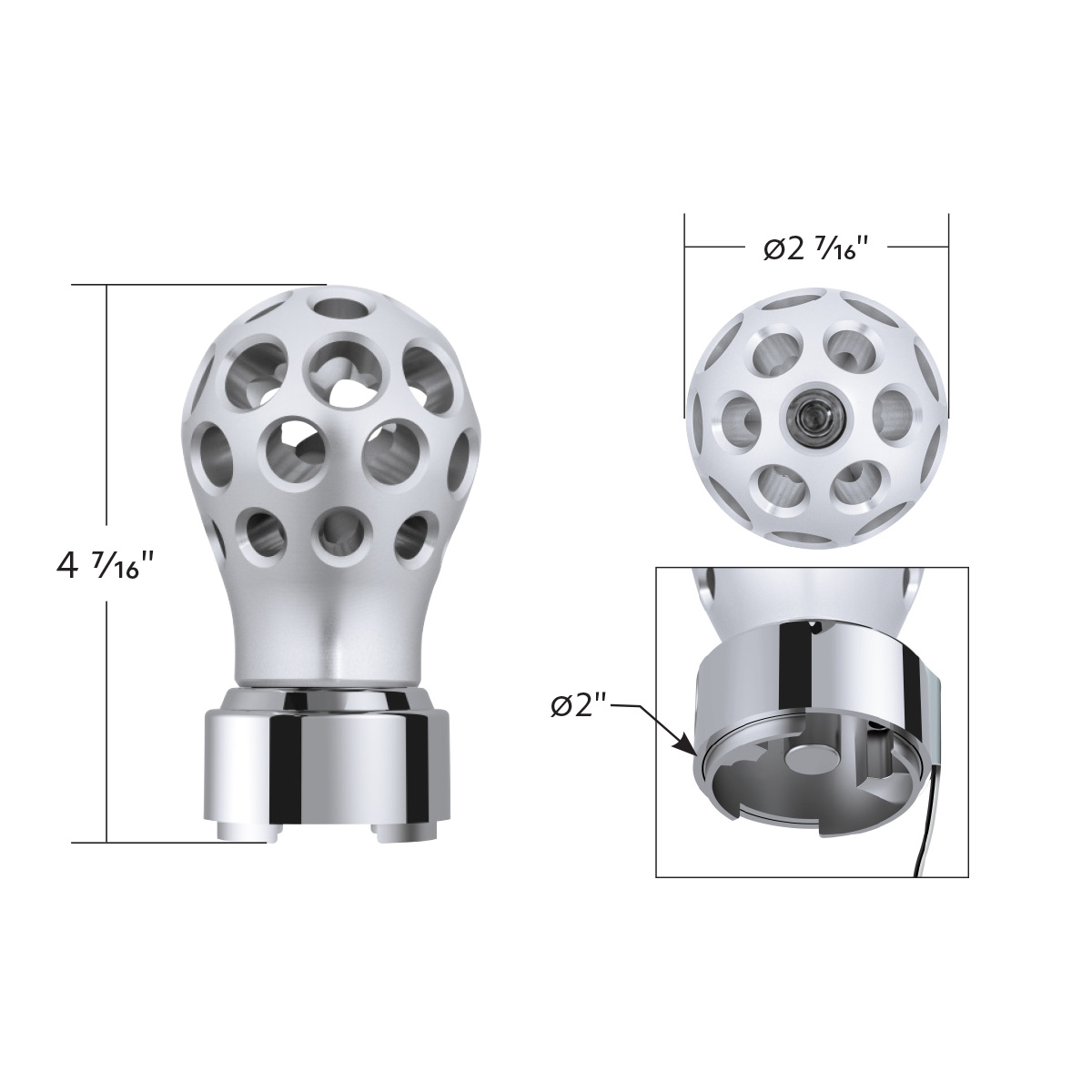 Thread-On Annodized Phoenix Style Ball Gearshift Knob With LED 9/10 Speed Adapter-Green LED - Thumbnail 10