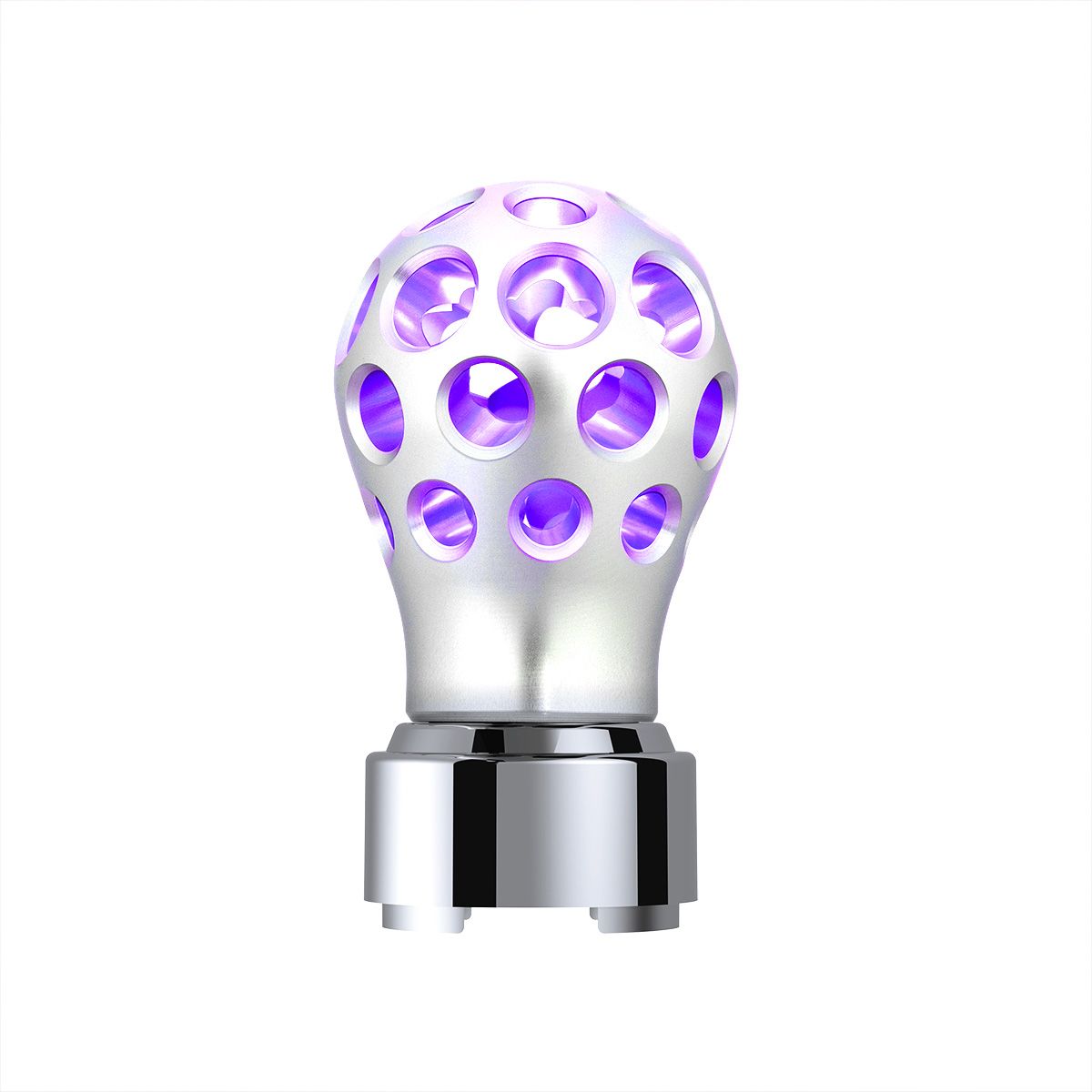 Thread-On Annodized Phoenix Style Ball Gearshift Knob With LED 9/10 Speed Adapter-Purple LED