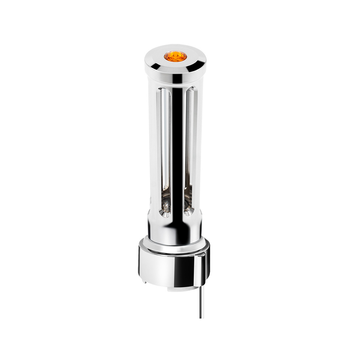 Thread-On Chrome Sonoma Style Gearshift Knob With LED 9/10 Speed Adapter-Amber Crystal/Amber LED - Thumbnail 2