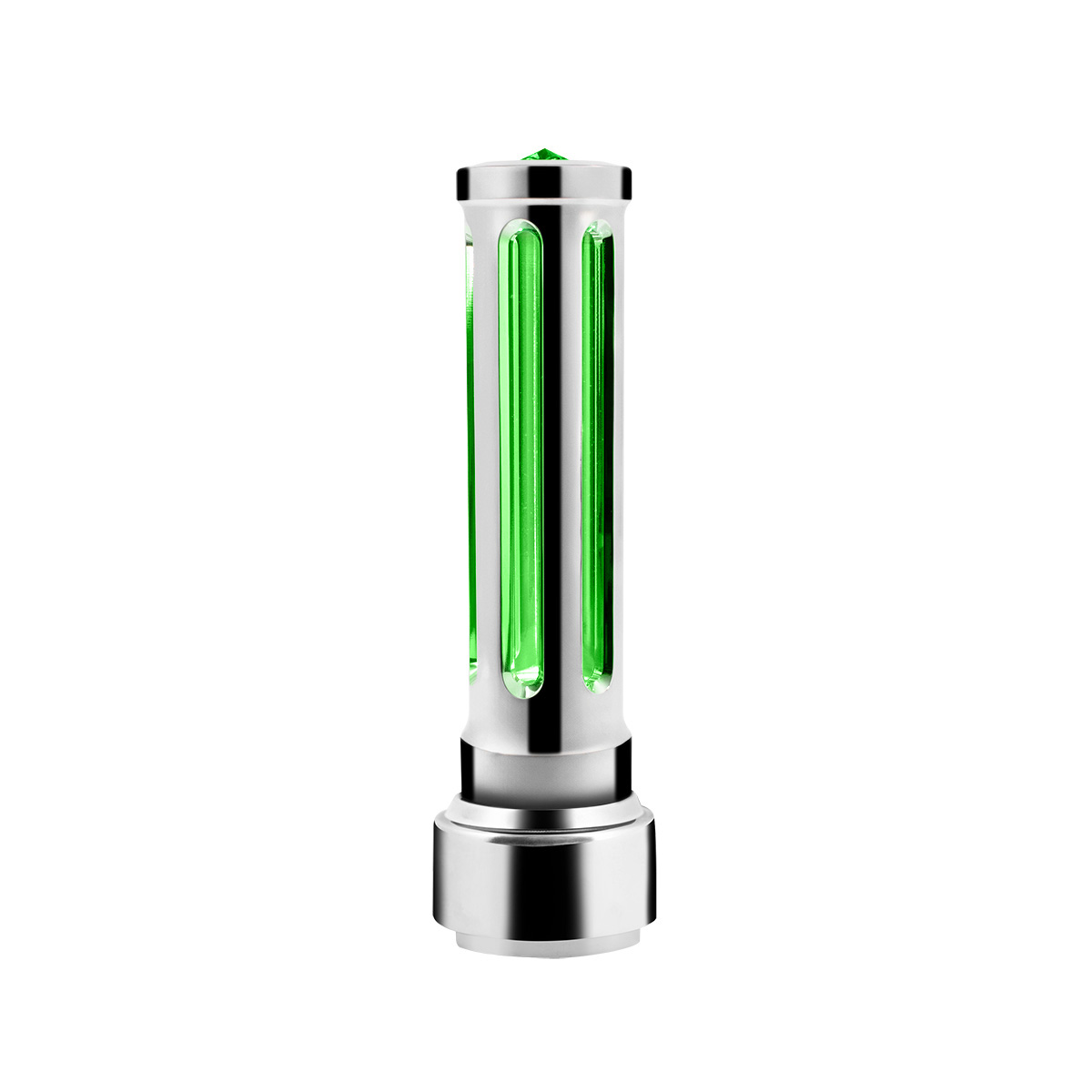Thread-On Chrome Sonoma Style Gearshift Knob With LED 9/10 Speed Adapter-Dark Green Crystal/Green LED - Thumbnail 5