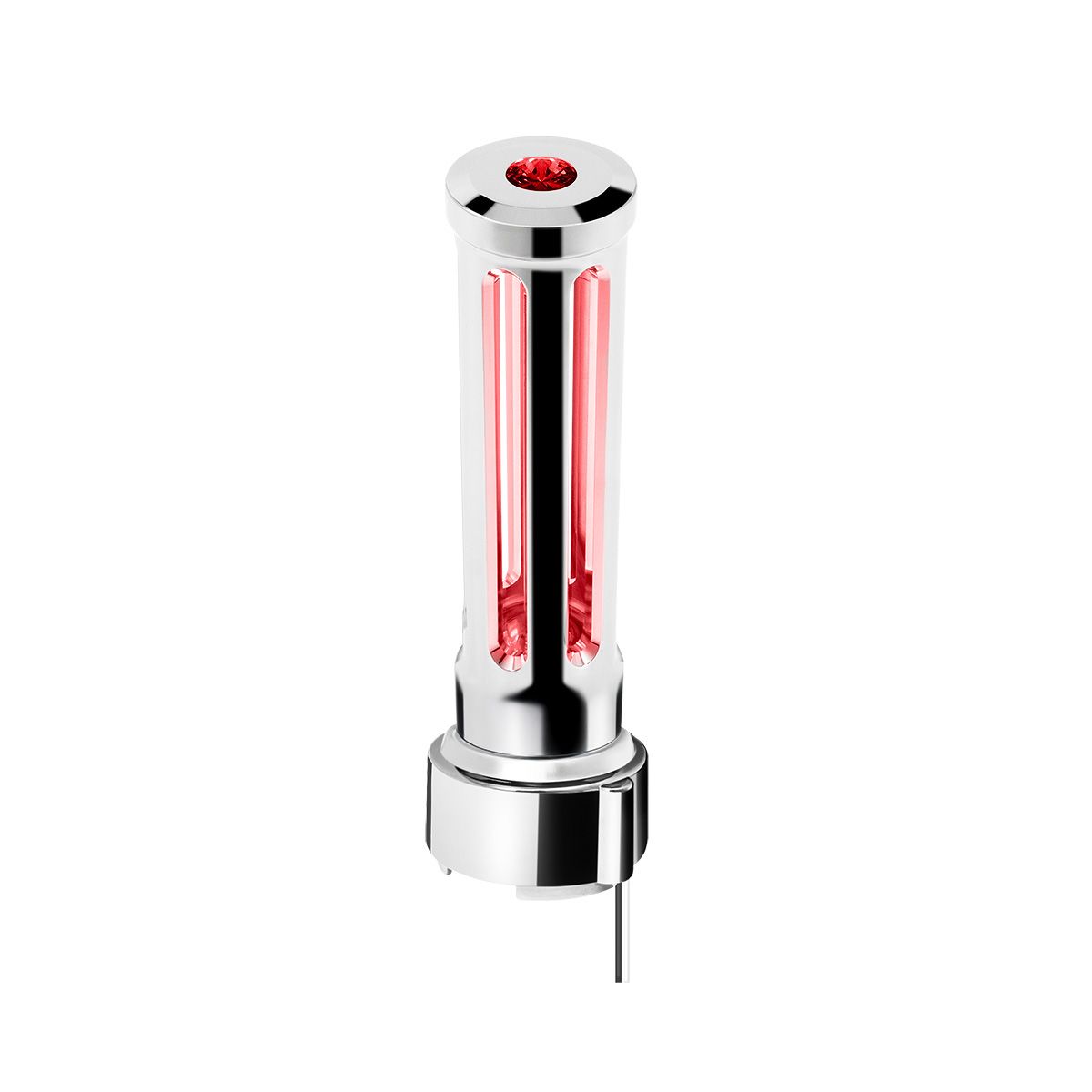 Thread-On Chrome Sonoma Style Gearshift Knob With LED 9/10 Speed Adapter-Red Crystal/Red LED
