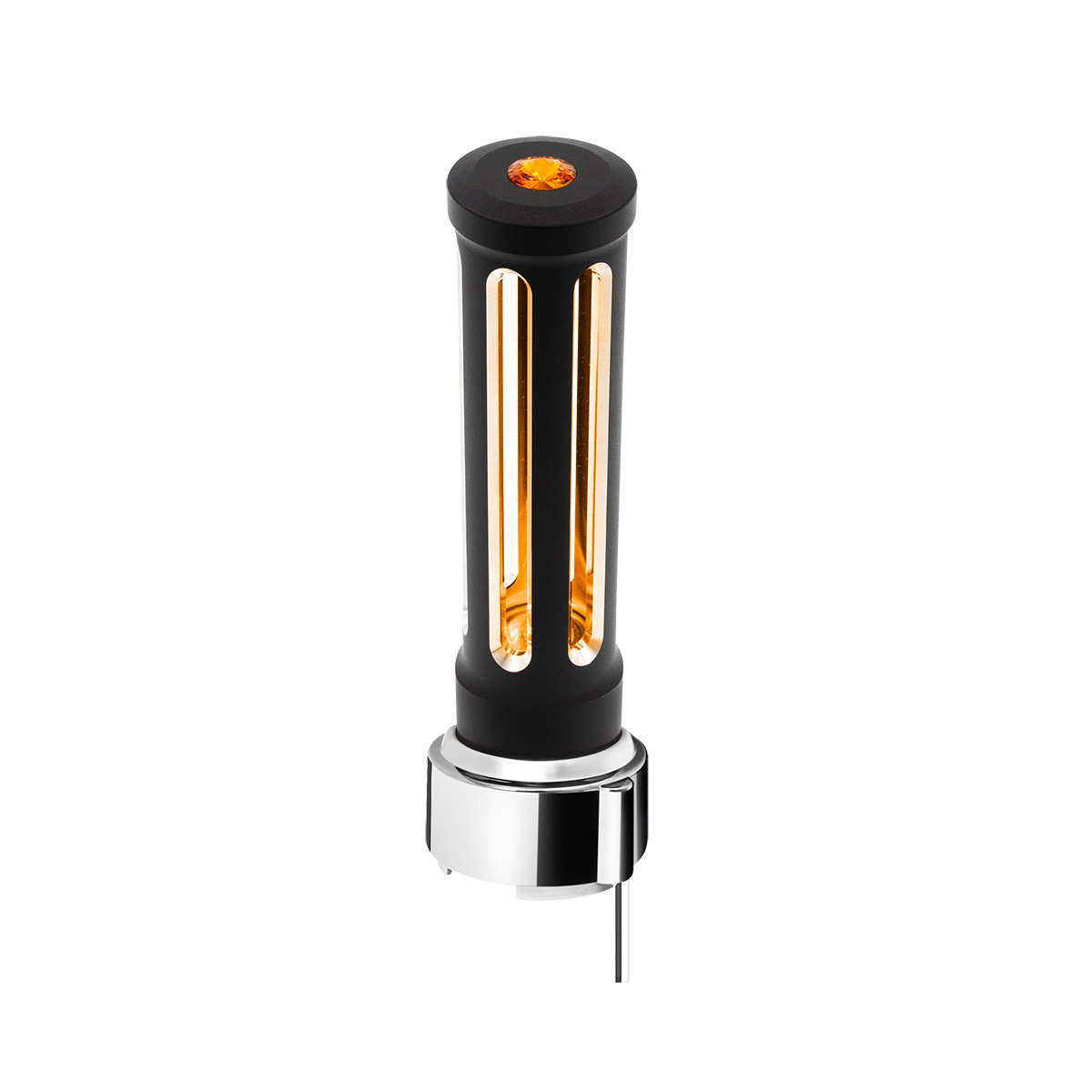 Thread-On Matte Black Sonoma Style Gearshift Knob With LED 9/10 Speed Adapter-Amber Crystal/Amber LED