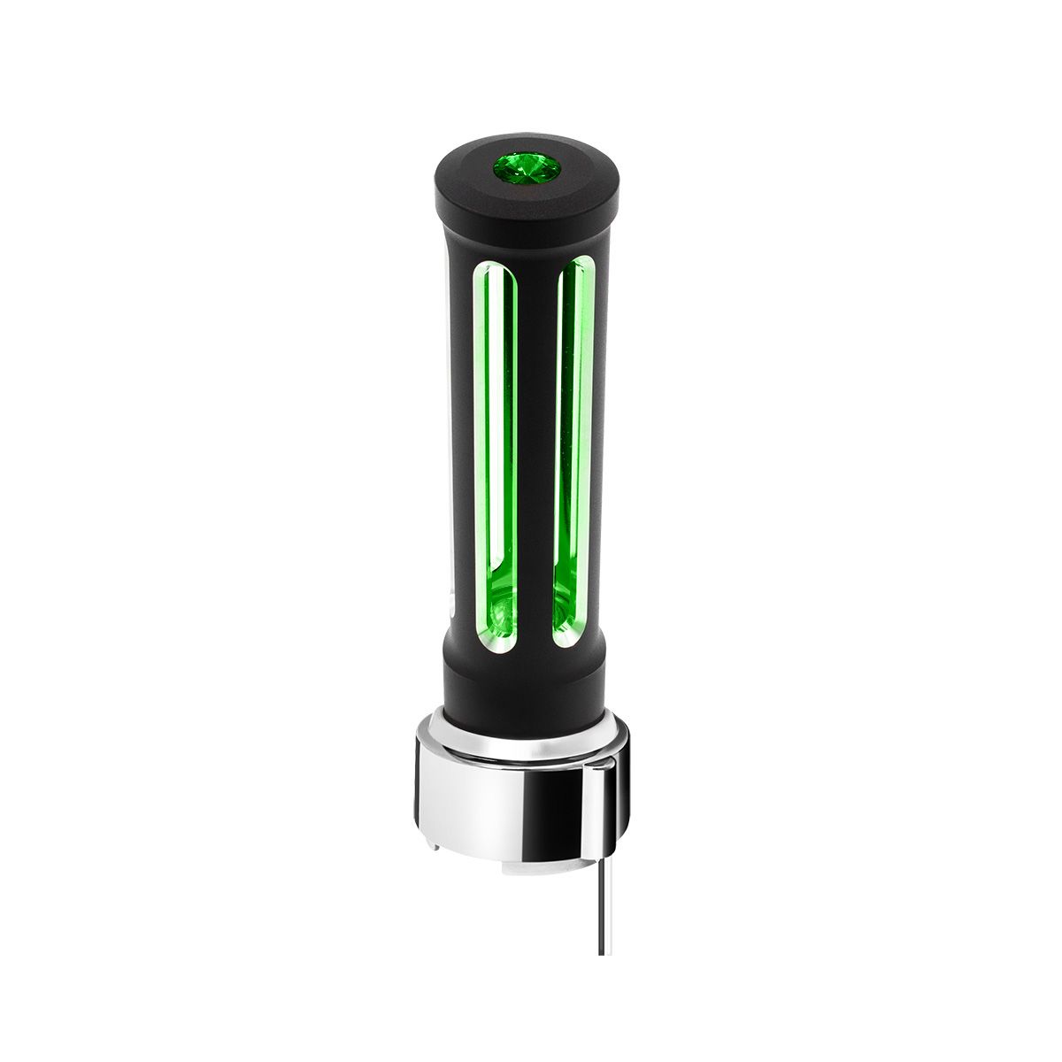 Thread-On Matte Black Sonoma Style Gearshift Knob With LED 9/10 Speed Adapter-Dark Green Crystal/Green LED