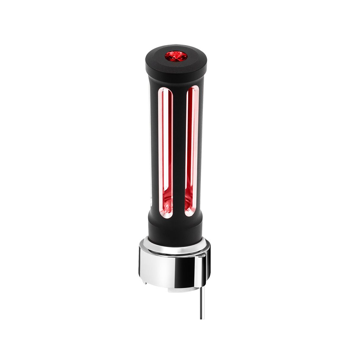 Thread-On Matte Black Sonoma Style Gearshift Knob With LED 9/10 Speed Adapter-Red Crystal/Red LED