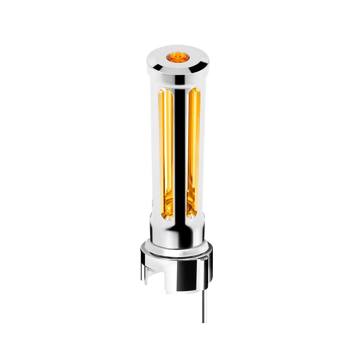 Thread-On Chrome Sonoma Style Gearshift Knob With LED 13/15/18 Speed Adapter-Amber Crystal/Amber LED