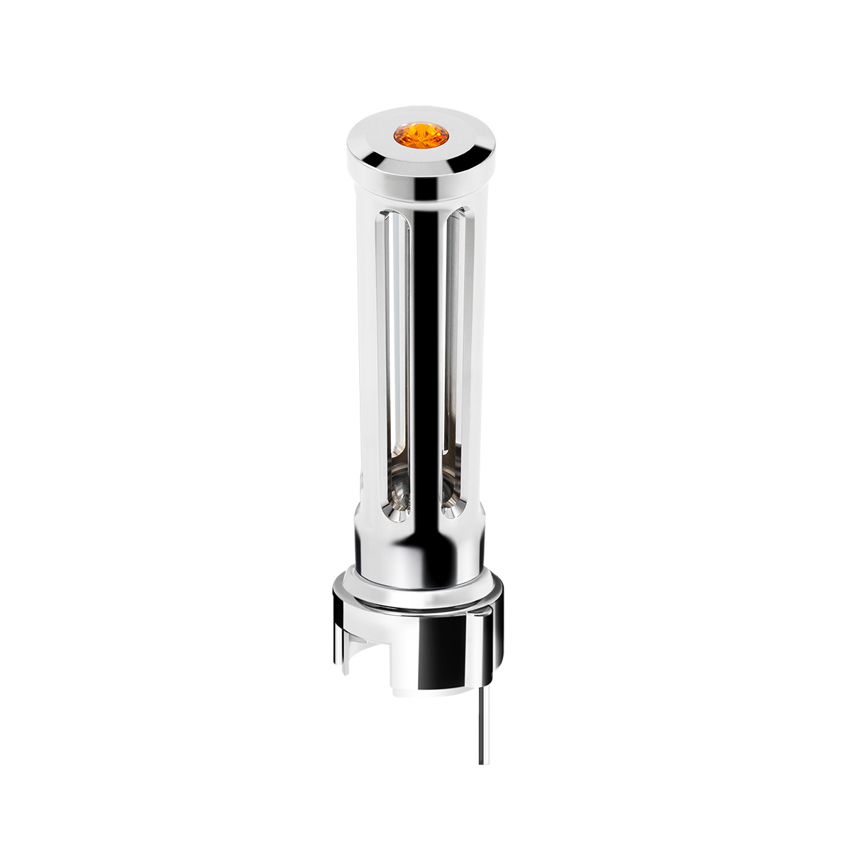 Thread-On Chrome Sonoma Style Gearshift Knob With LED 13/15/18 Speed Adapter-Amber Crystal/Amber LED - Thumbnail 2