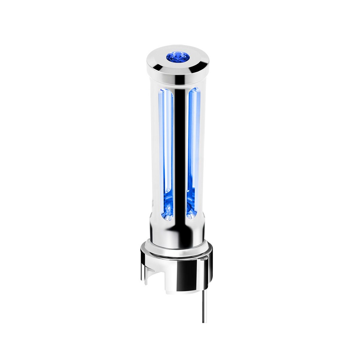 Thread-On Chrome Sonoma Style Gearshift Knob With LED 13/15/18 Speed Adapter-Blue Crystal/Blue LED