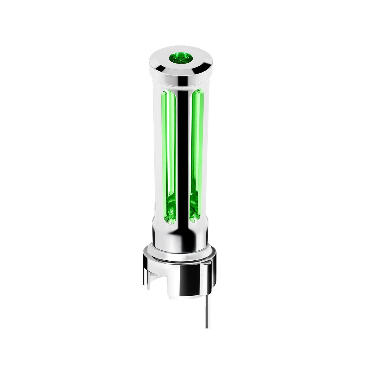 Thread-On Chrome Sonoma Style Gearshift Knob With LED 13/15/18 Speed Adapter-Dark Green Crystal/Green LED