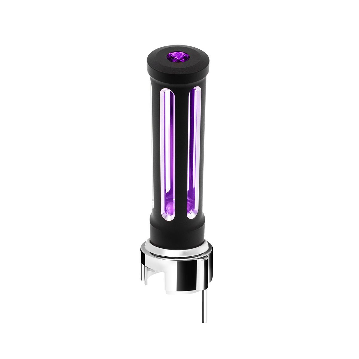 Thread-On Matte Black Sonoma Style Gearshift Knob With LED 13/15/18 Speed Adapter-Purple Crystal/Purple LED