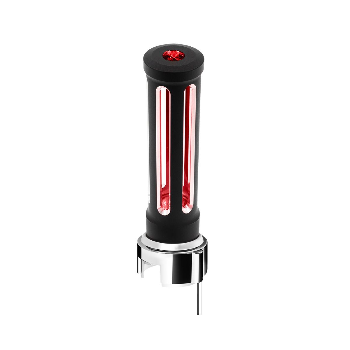 Thread-On Matte Black Sonoma Style Gearshift Knob With LED 13/15/18 Speed Adapter-Red Crystal/Red LED