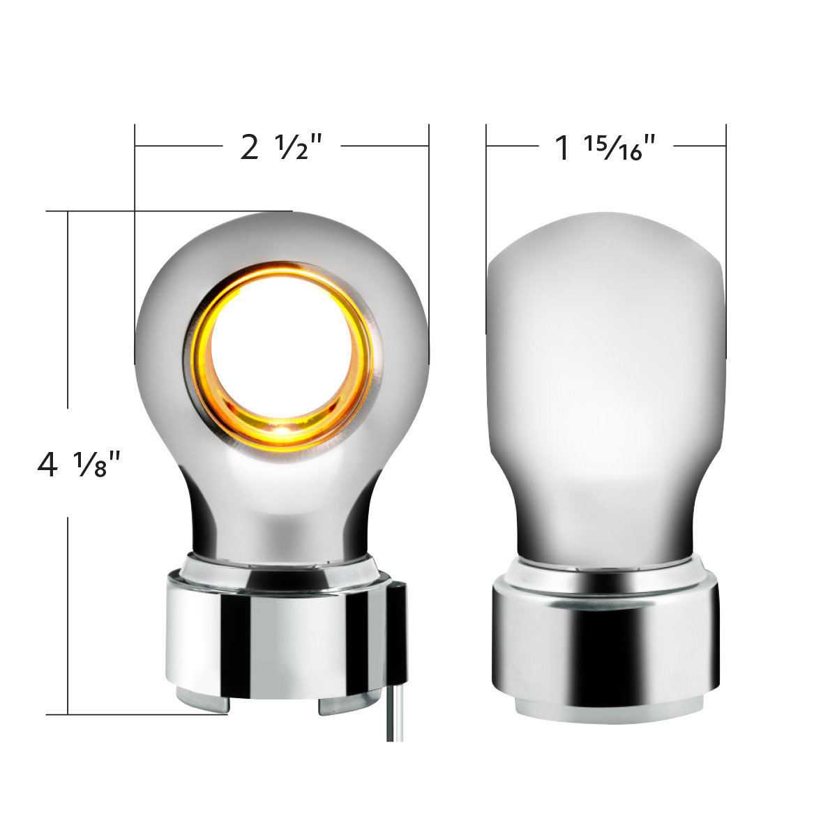 Thread-On Chrome Charlotte Style Gearshift Knob With LED 9/10 Speed Adapter-Amber LED - Thumbnail 8