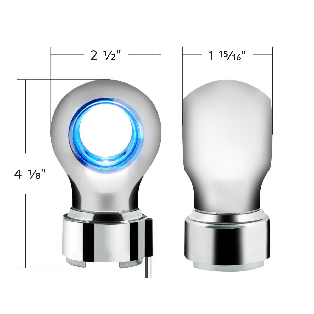 Thread-On Chrome Charlotte Style Gearshift Knob With LED 9/10 Speed Adapter-Blue LED - Thumbnail 8