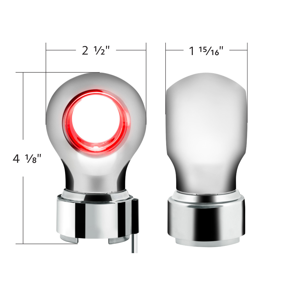 Thread-On Chrome Charlotte Style Gearshift Knob With LED 9/10 Speed Adapter-Red LED - Thumbnail 8