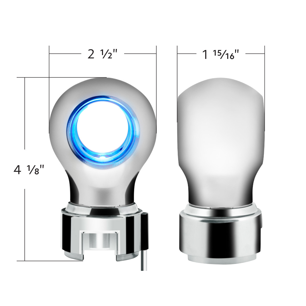 Thread-On Chrome Charlotte Style Gearshift Knob With LED 13/15/18 Speed Adapter-Blue LED - Thumbnail 8