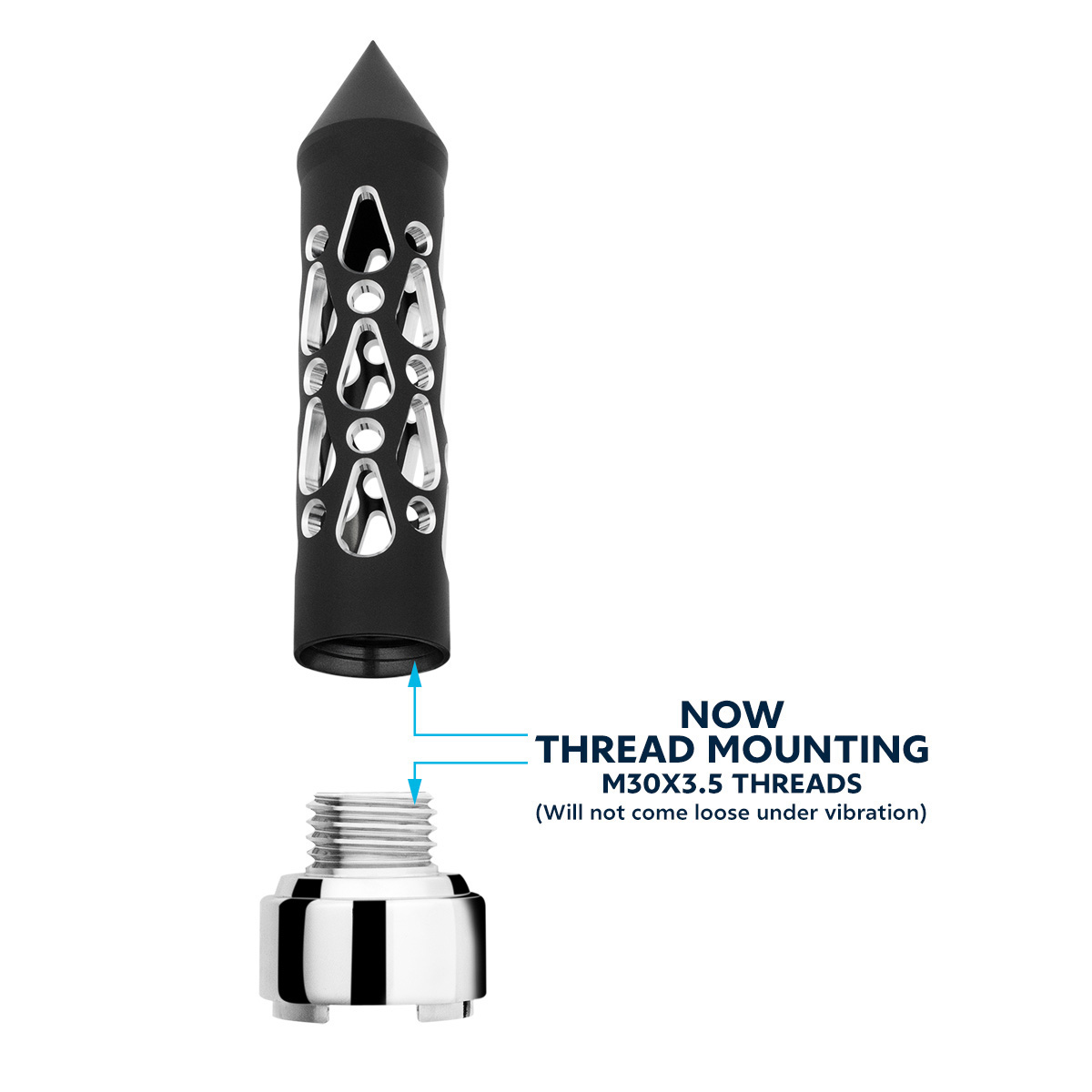 Thread-On Brooklyn Style Spike Gearshift Knob With 9/10 Speed Adapter - Matte Black/Vertical - Thumbnail 4