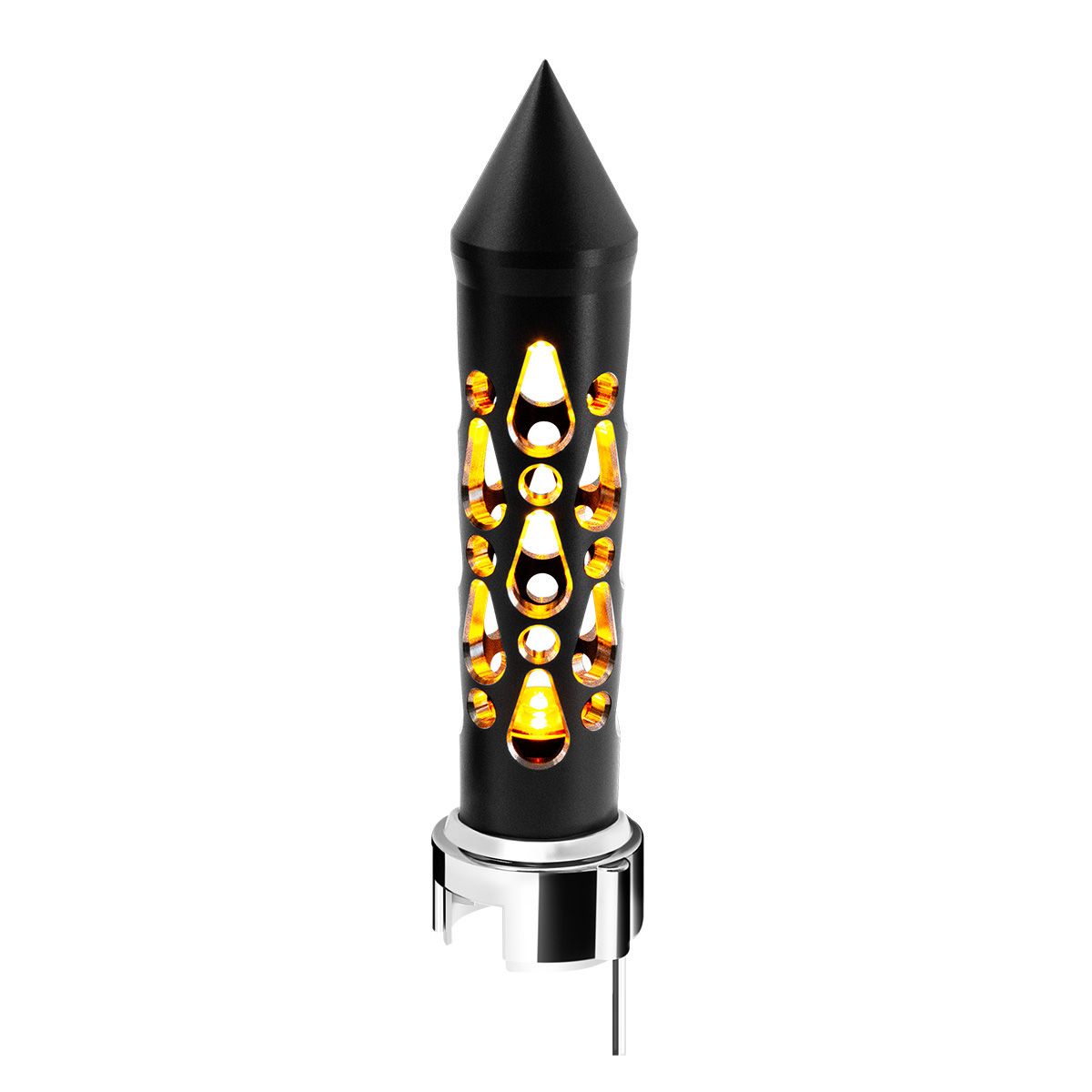 Thread-On Brooklyn Style Spike Gearshift Knob With LED 13/15/18 Speed Adapter-Matte Black/Amber LED