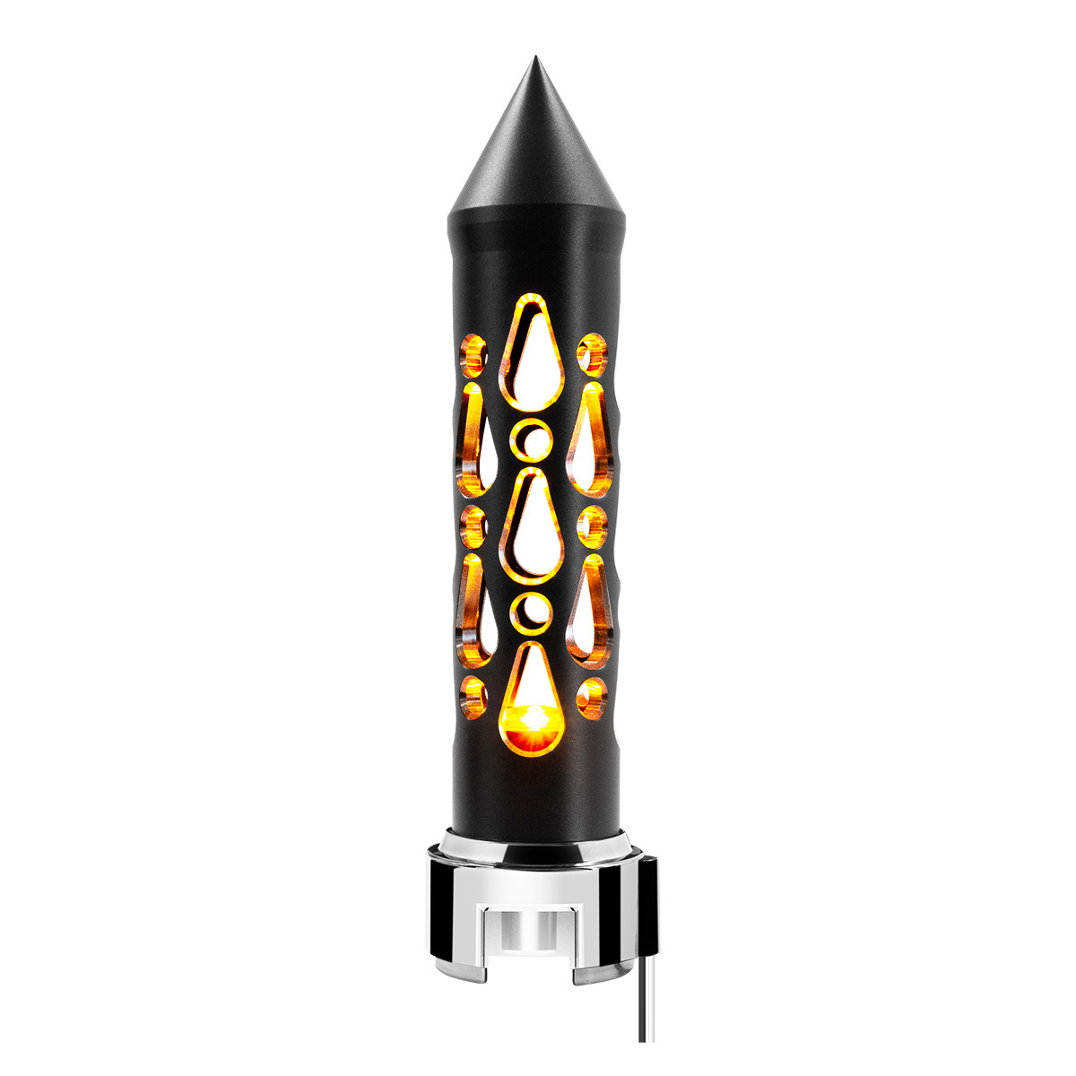 Thread-On Brooklyn Style Spike Gearshift Knob With LED 13/15/18 Speed Adapter-Matte Black/Amber LED - Thumbnail 3